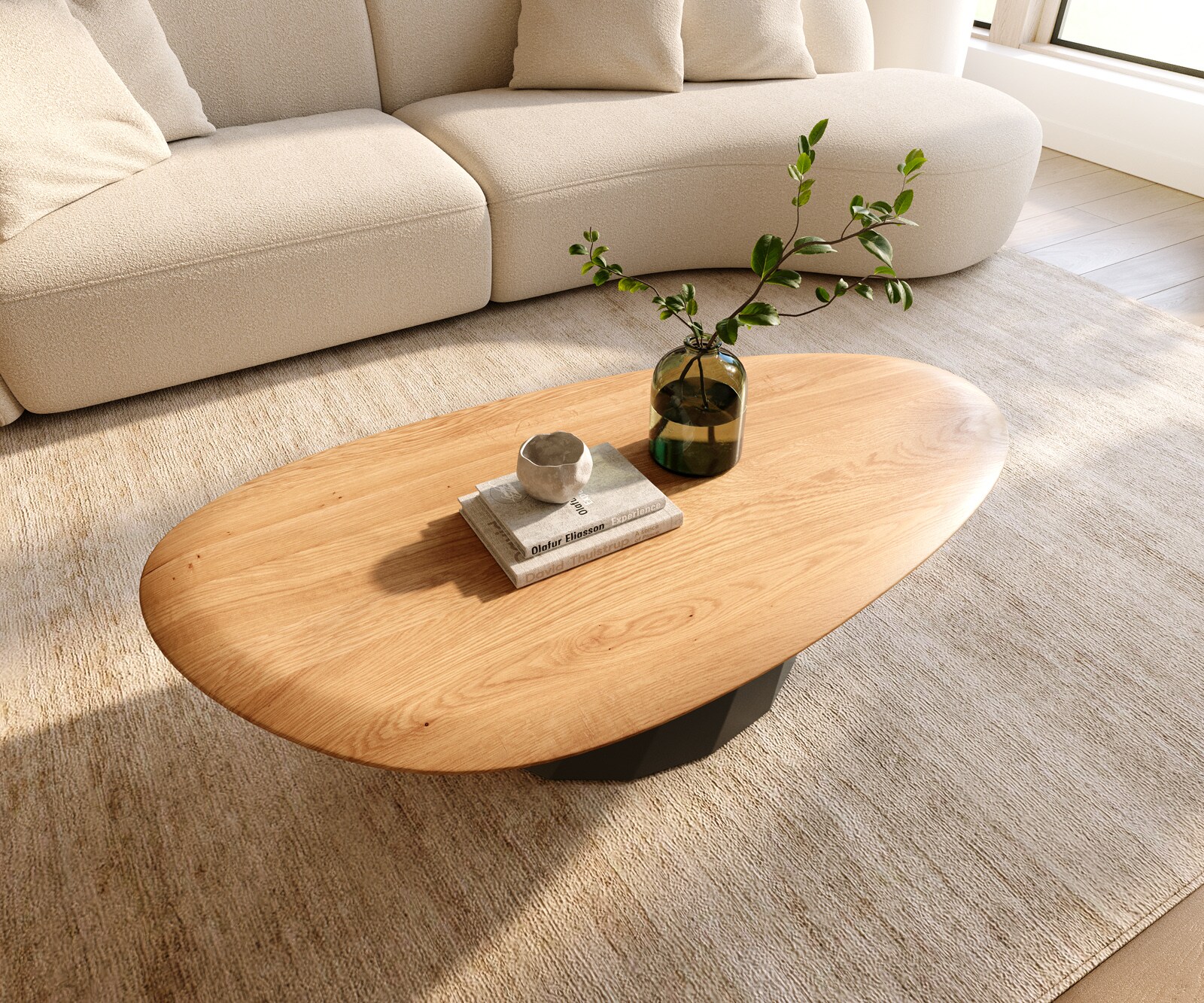 Масичка за кафе Edge Oval 140x75 cm естествен дъб кръгъл ръб Parabi метал черен 4