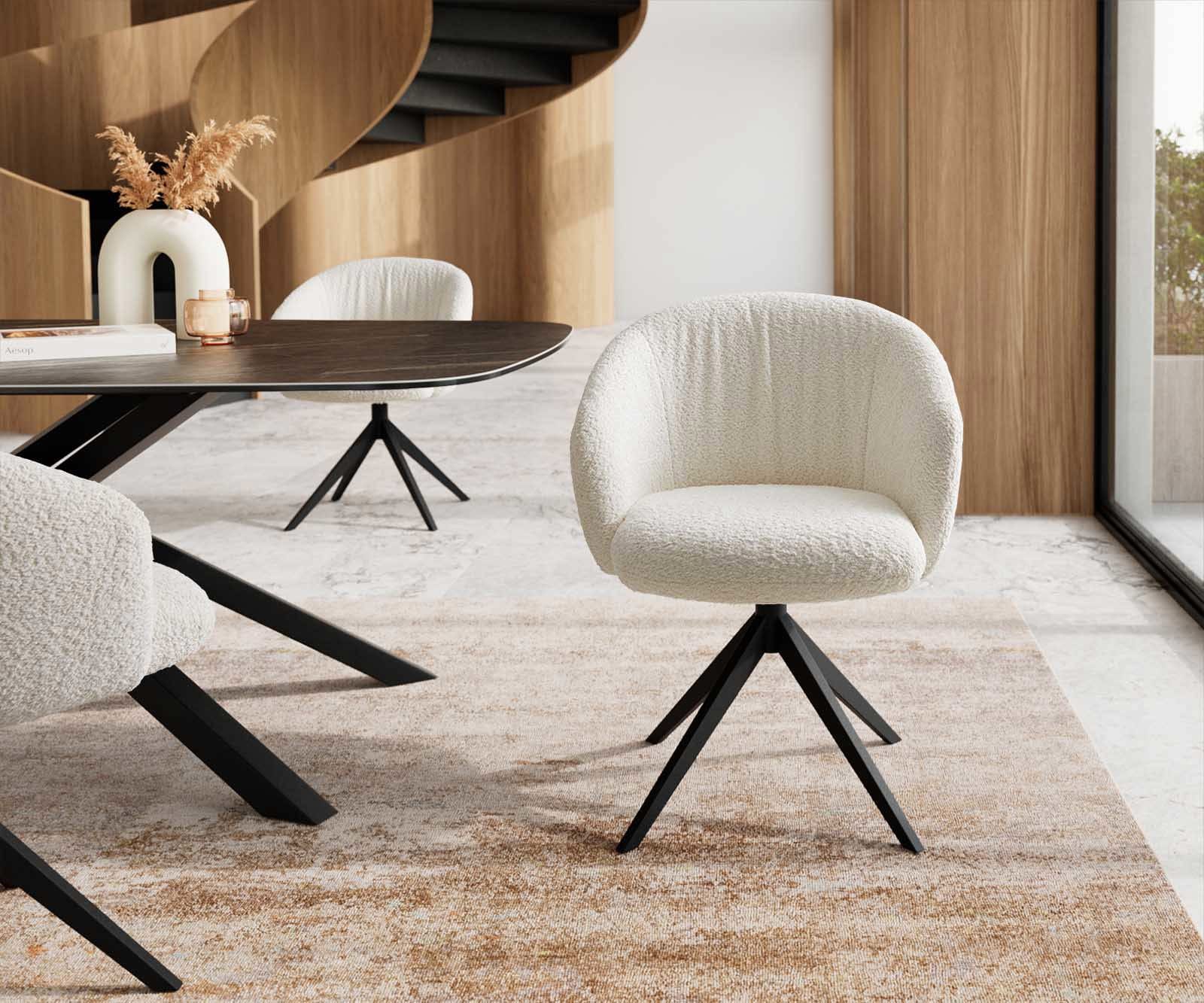 Врътящ се стол с подлакътници Букле Бял Конус крак плосък Черен 360° въртящ се Покет пружина Caja-Flex 1 Врътящ се стол с подлакътници Букле Бял Конус крак плосък Черен 360° въртящ се Покет пружина Caja-Flex 1