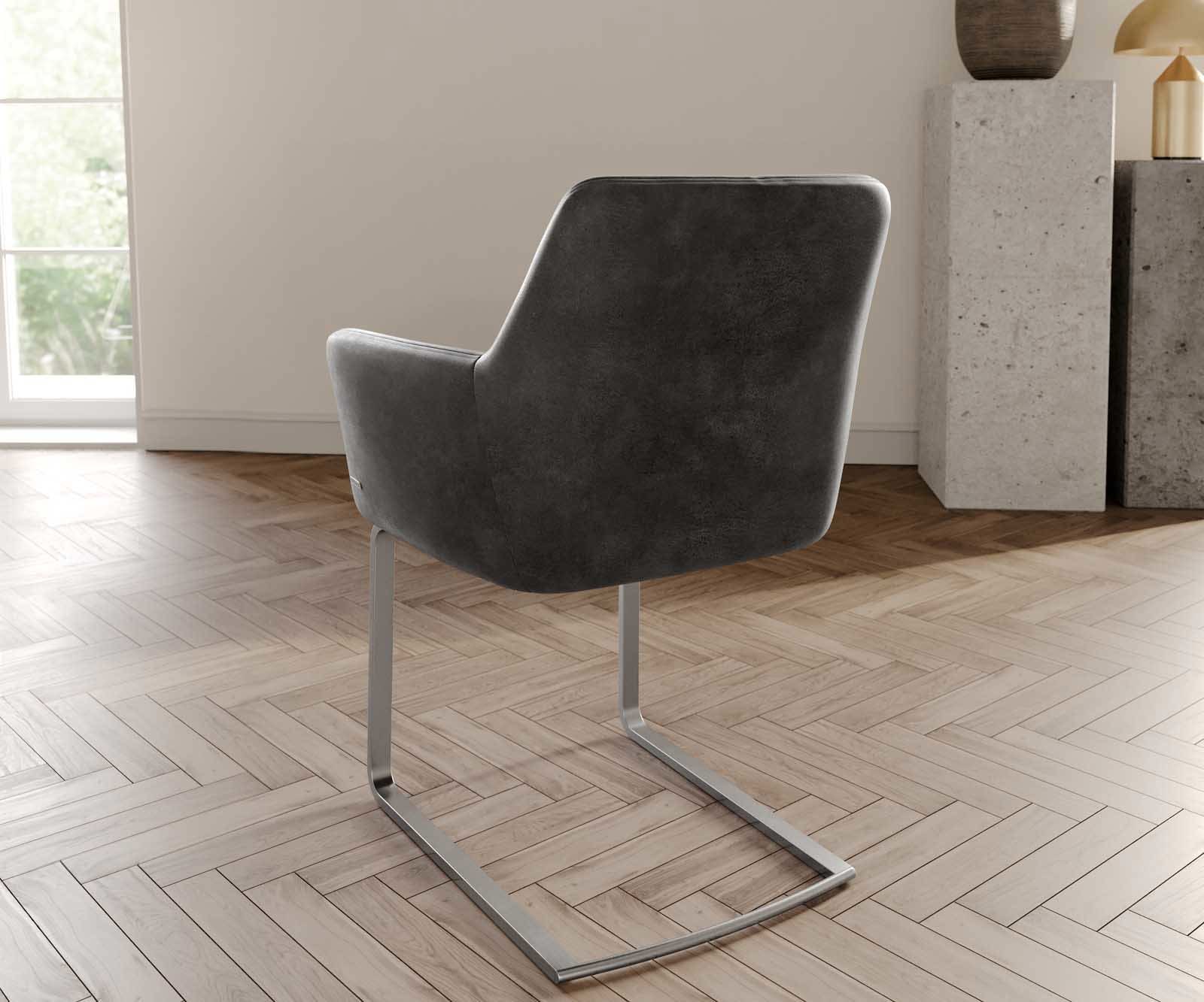 Люлеещ стол с подлакътници Антрацит Винтидж Конзолен крак плосък Неръждаема стомана Покет пружина Xana-Flex 3 Люлеещ стол с подлакътници Антрацит Винтидж Конзолен крак плосък Неръждаема стомана Покет пружина Xana-Flex 3