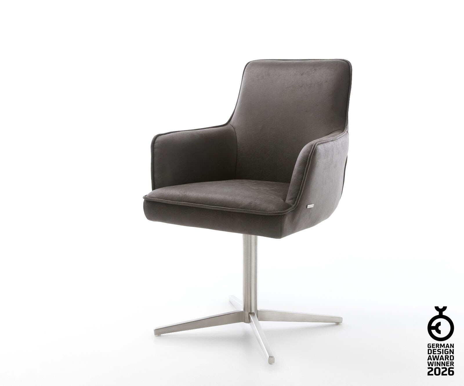 Врътящ се стол с подлакътници Микрофибър Антрацит Винтидж Офис основа Неръждаема стомана 360° въртящ се Покет пружина Heira-Flex