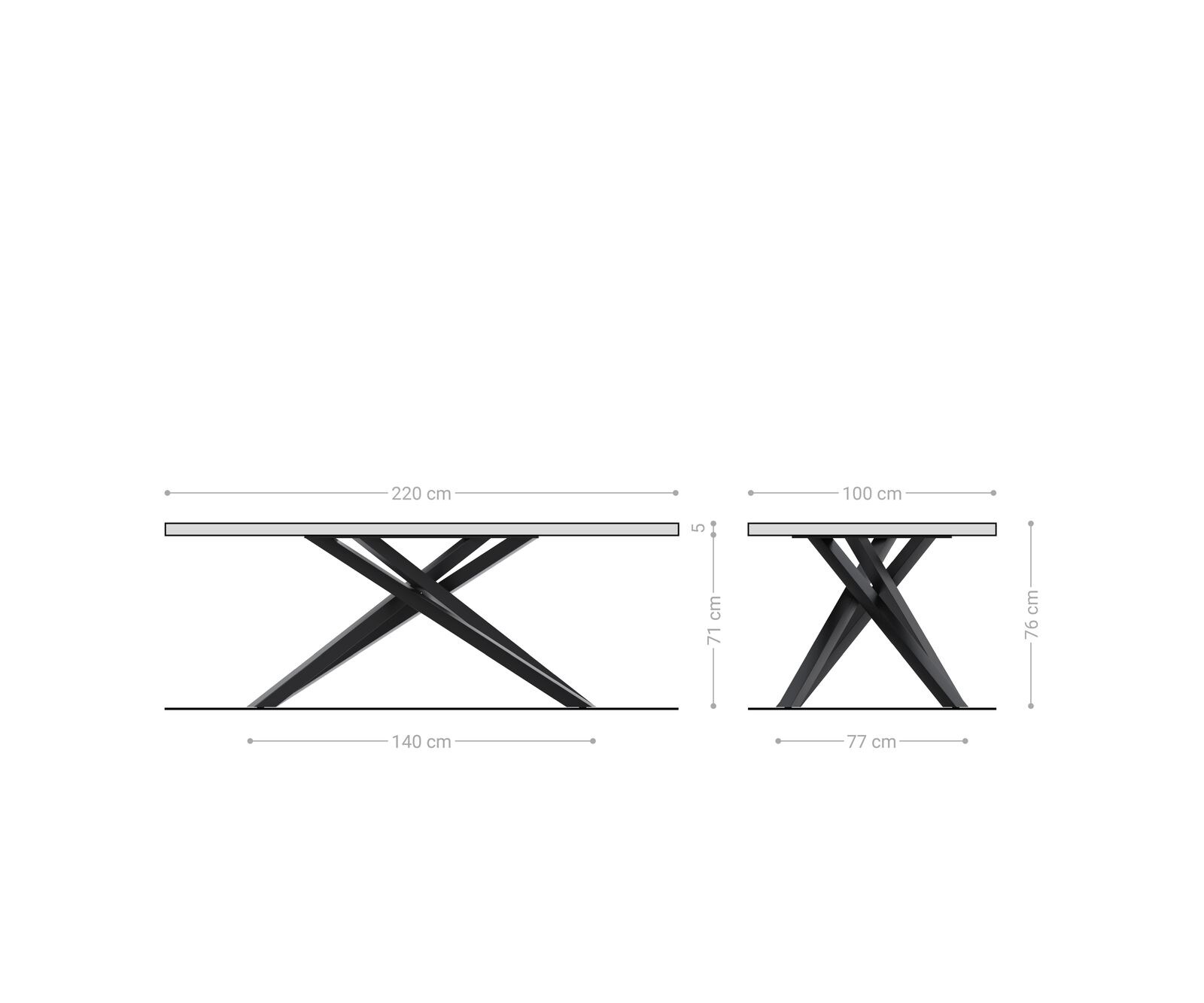 Маса 220x100 XL Акация Платинен цвят КръстРамка Правоъгълник Черен Edge 8