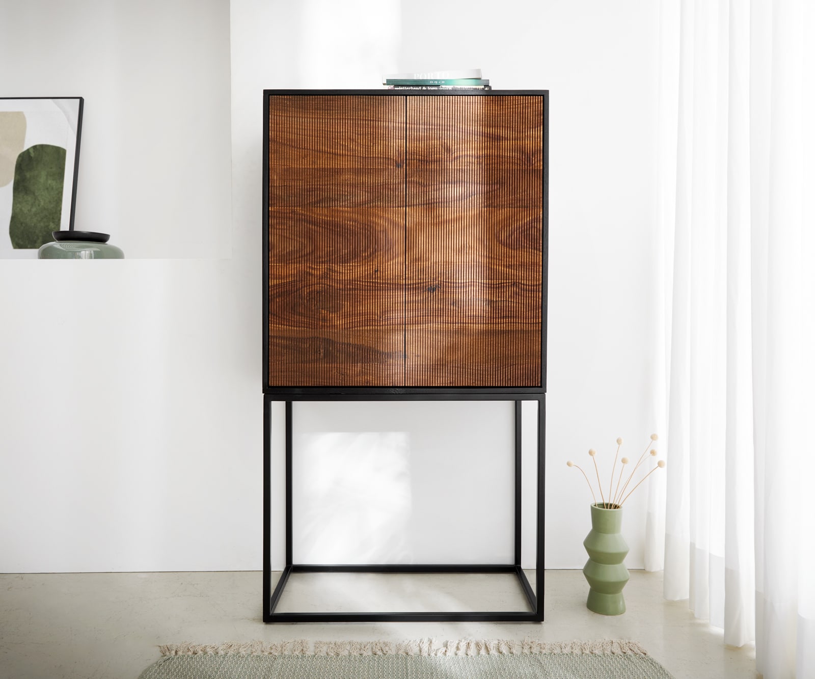 Висок шкаф 80x150 cm Шийшам Натурал Манго Черен Метал Черен 2 Врати Vaag 1 Висок шкаф 80x150 cm Шийшам Натурал Манго Черен Метал Черен 2 Врати Vaag 1