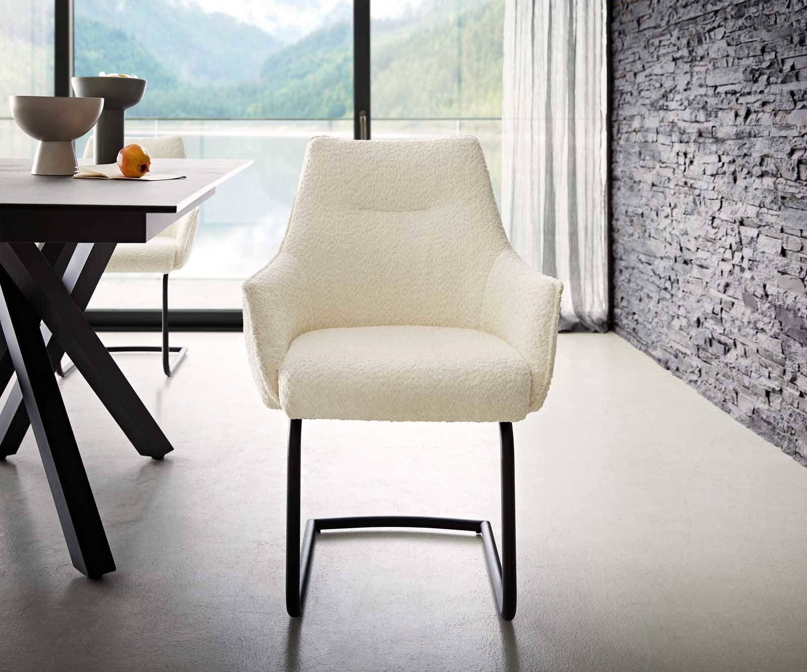 Люлеещ стол с подлакътници Букле Бял Конзолен крак кръгъл Черен Покет пружина Alja-Flex 1 Люлеещ стол с подлакътници Букле Бял Конзолен крак кръгъл Черен Покет пружина Alja-Flex 1