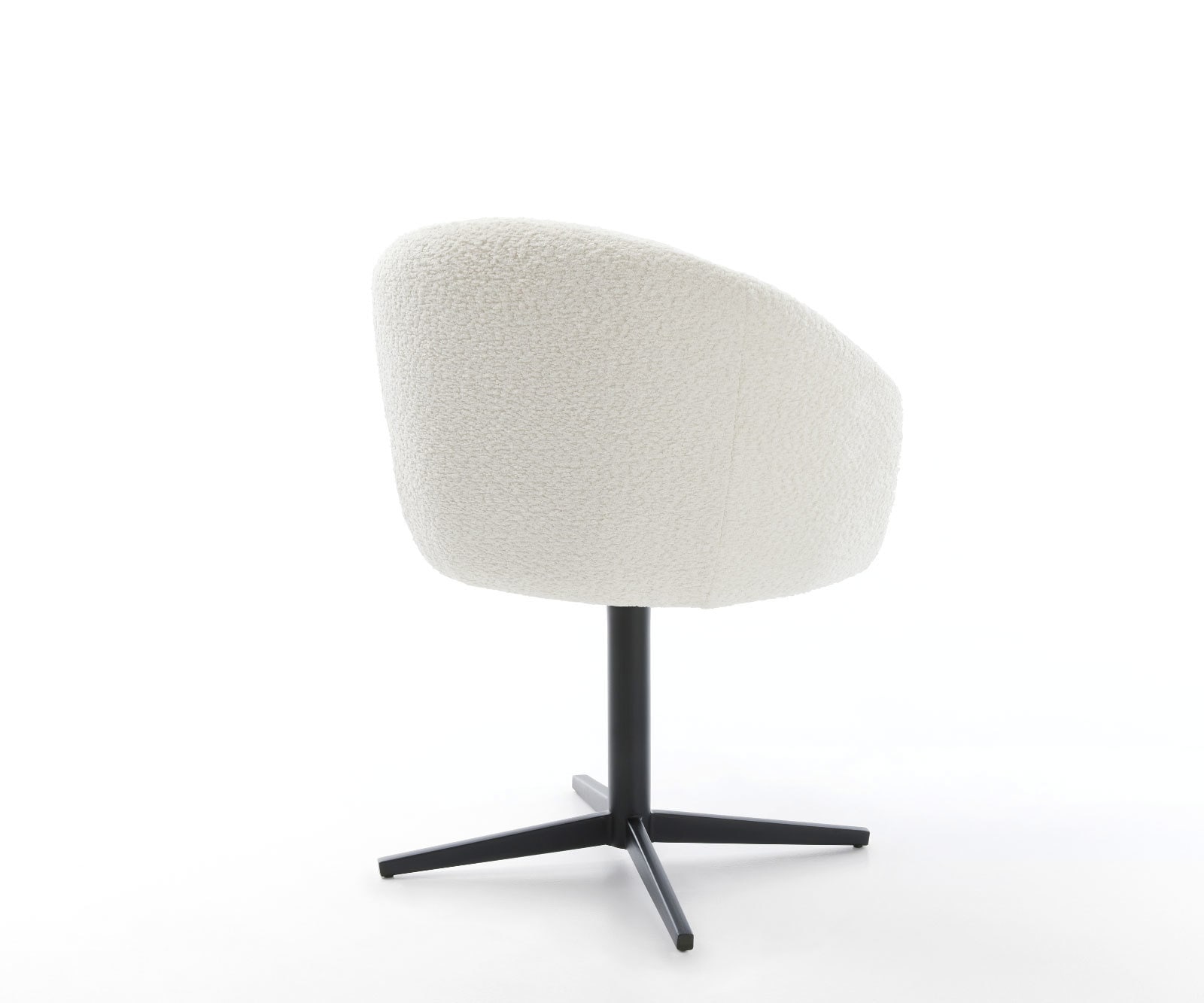 Врътящ се стол с подлакътници Букле Бял Офис основа Черен 360° въртящ се Покет пружина Caja-Flex 5