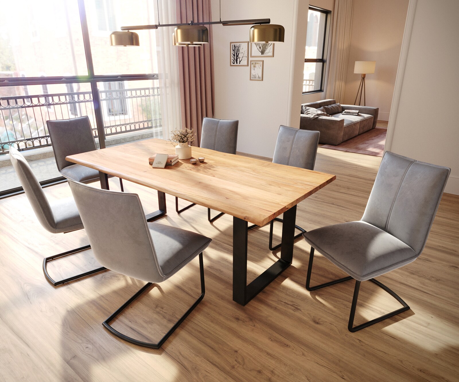 Люлеещ стол Кадифе Сив Конзолен крак кръгъл Черен  Покет пружина Lelio-Flex 4