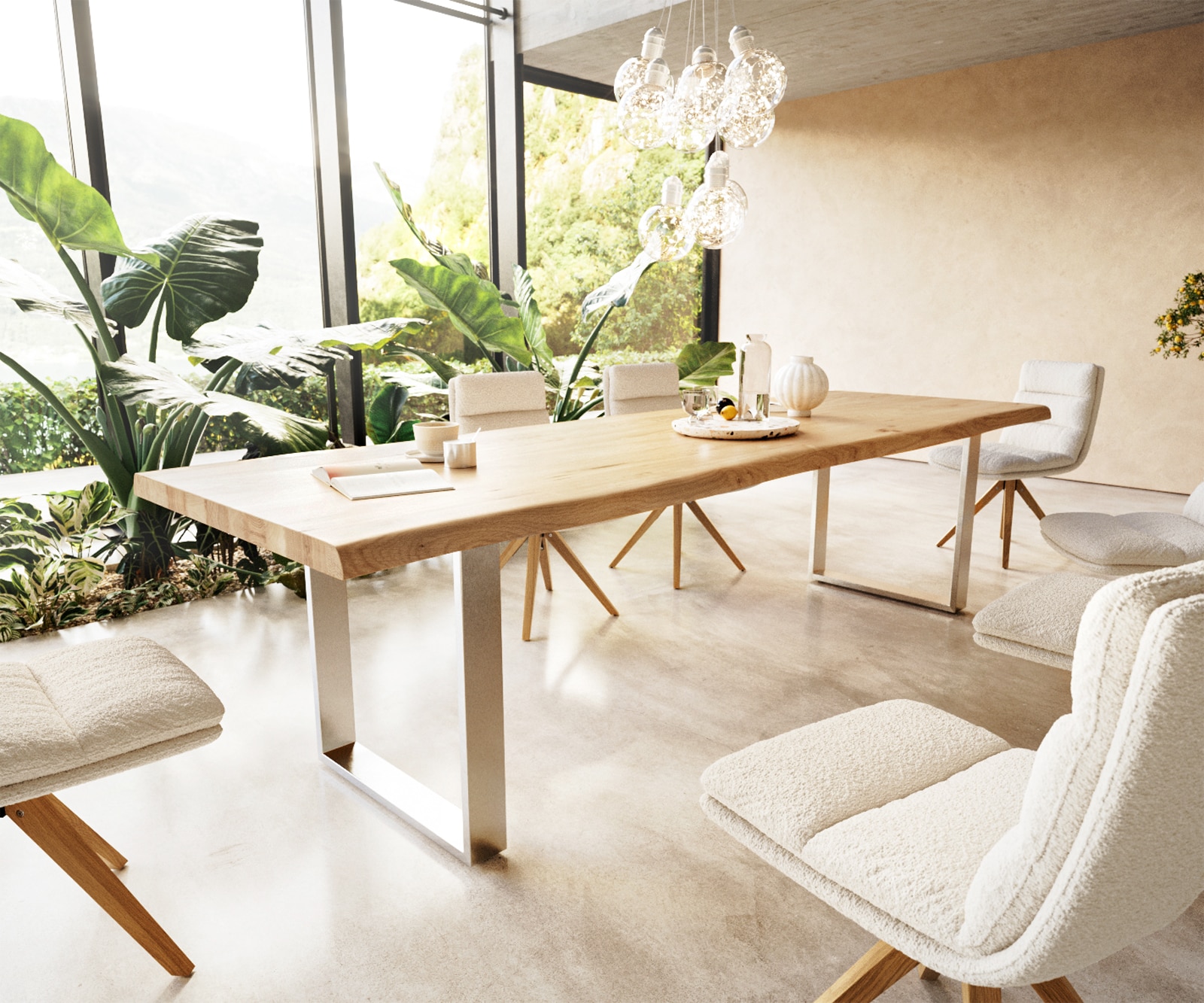 Маса 300x100 Дъб Натурал Неръждаема стомана Тесен профил Edge 1