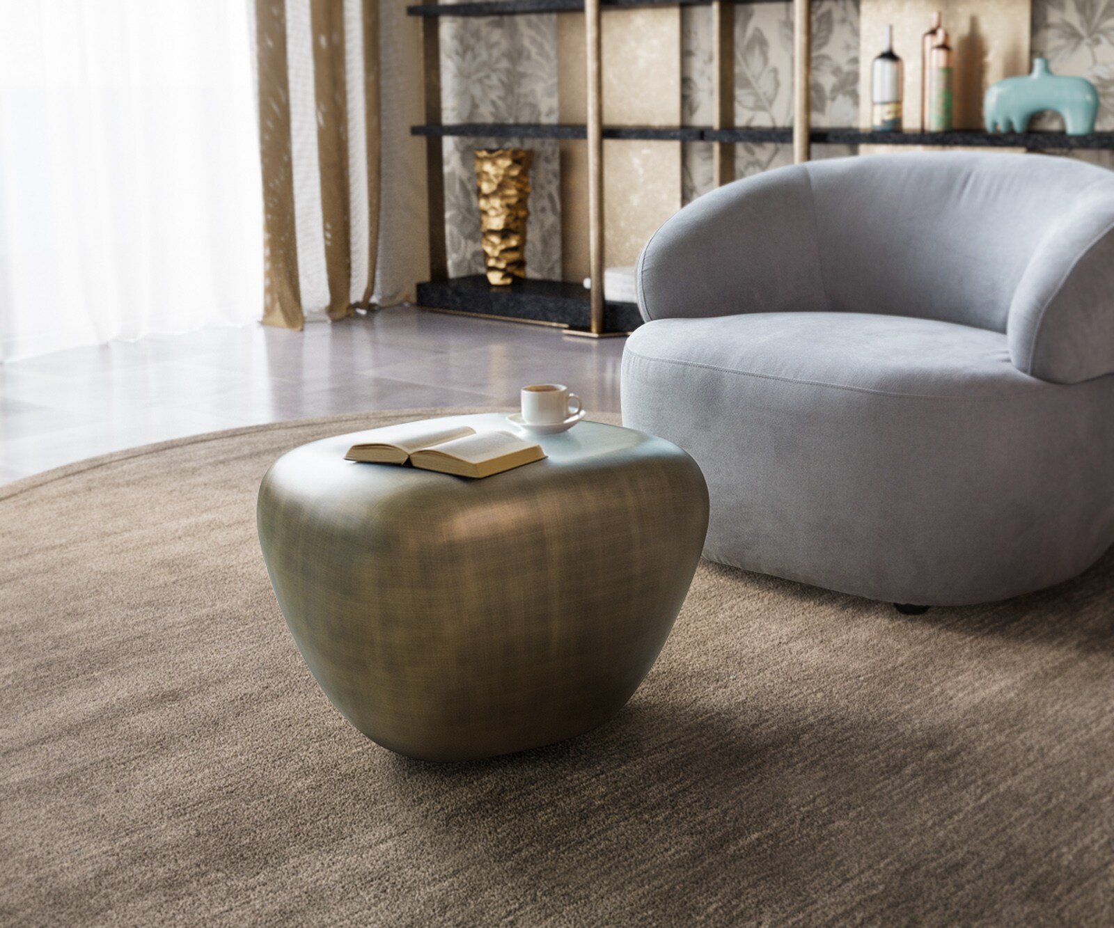 Масичка за кафе Caramia 65x55 cm, златист металик