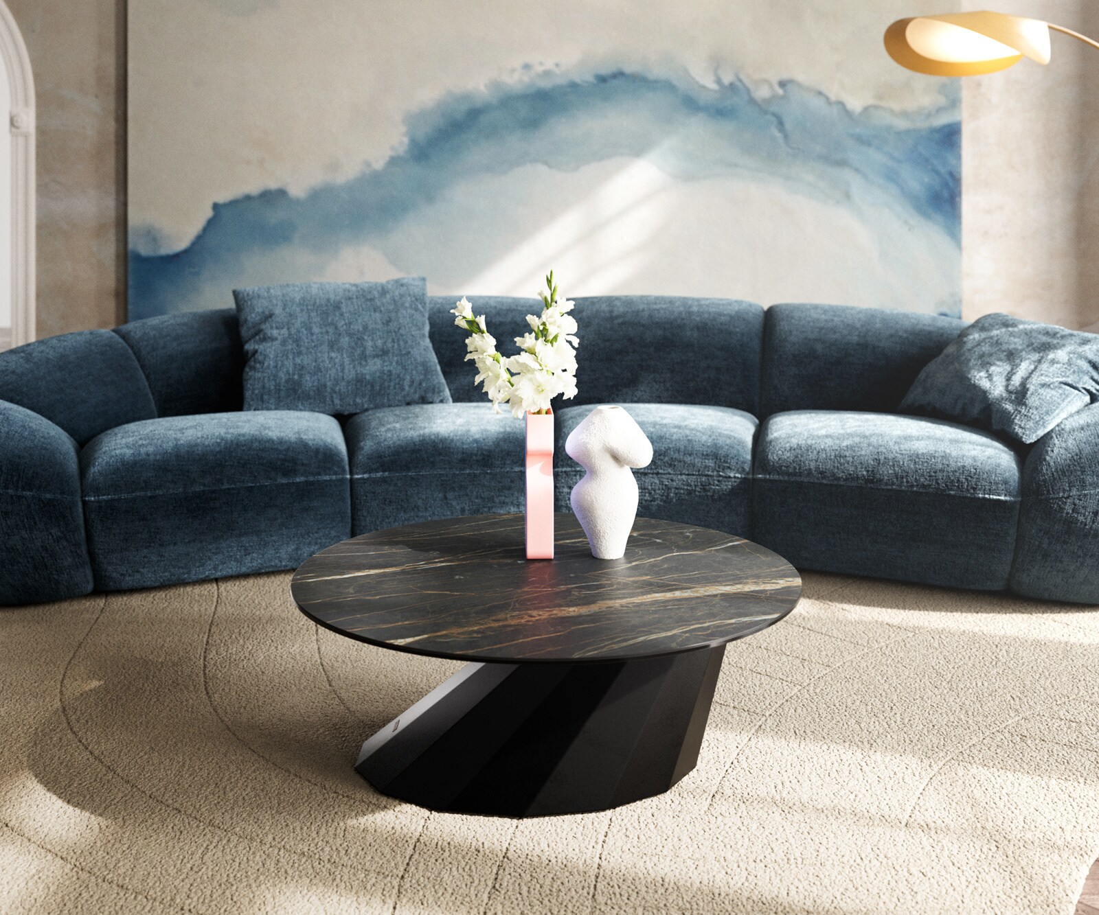 Масичка за кафе Edge Round 90x90 cm Ceramic Laminam® Noir Desir Brown Parabi Metal Black 2
