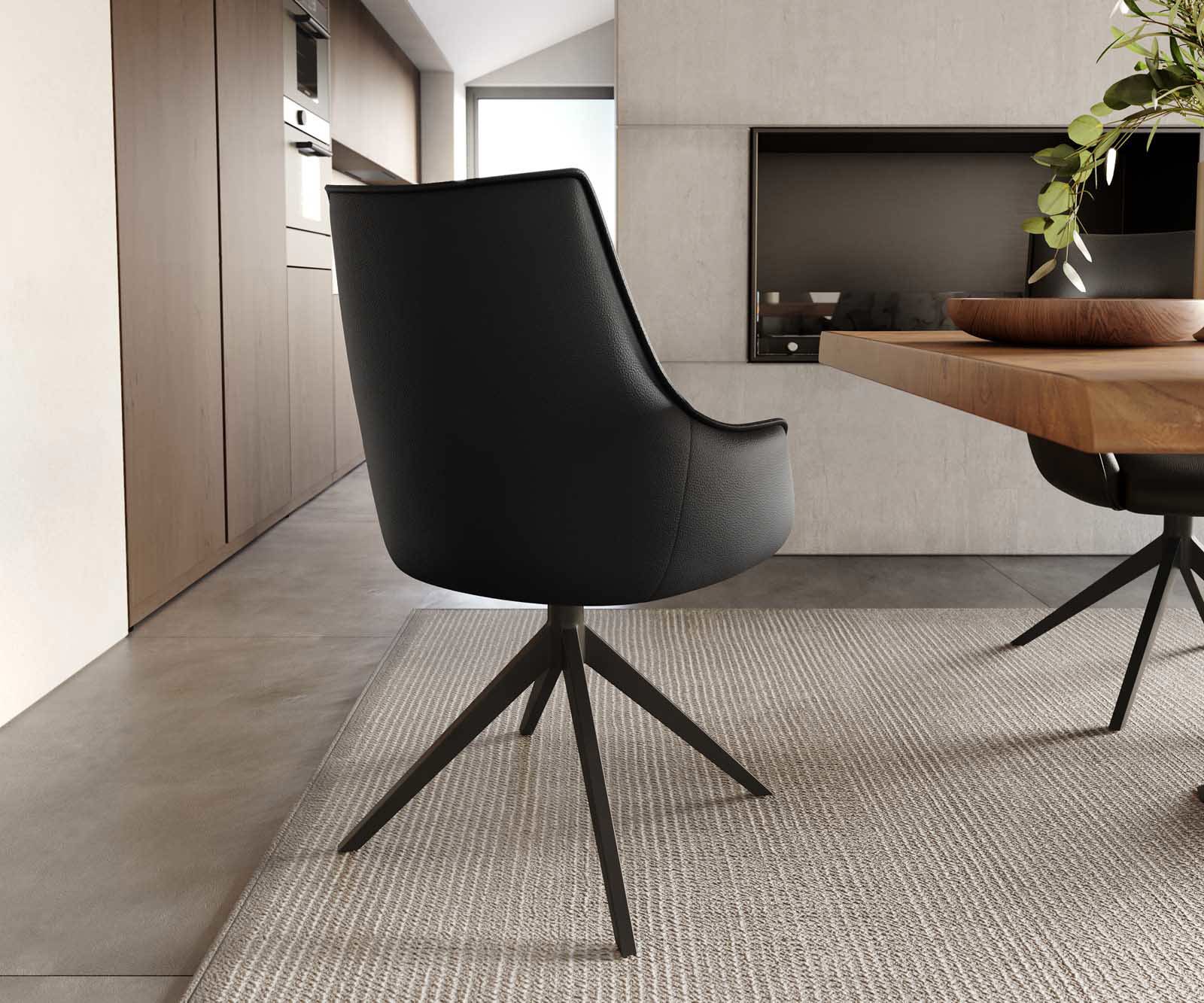 Врътящ се стол с подлакътници Естествена кожа Черен Конус крак плосък Черен 360° въртящ се Покет пружина Alja-Flex 4