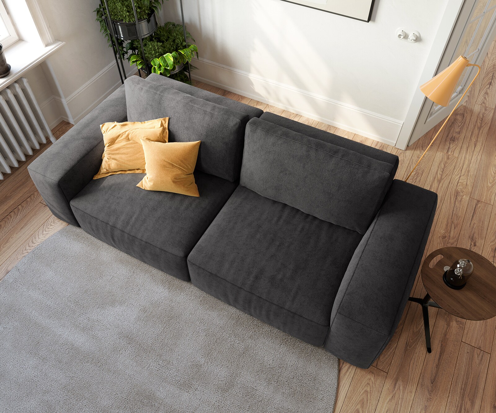 Голям диван L 230x95 см Микрофибър Черен Lanzo 3
