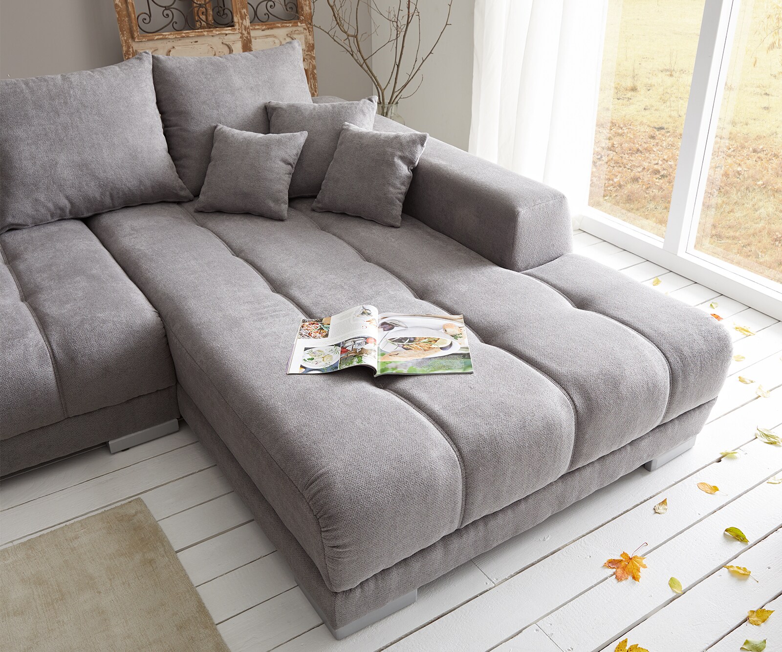 Ъглов диван Josea 300x220 cm микрофибър камък сив Recamiere десен 5