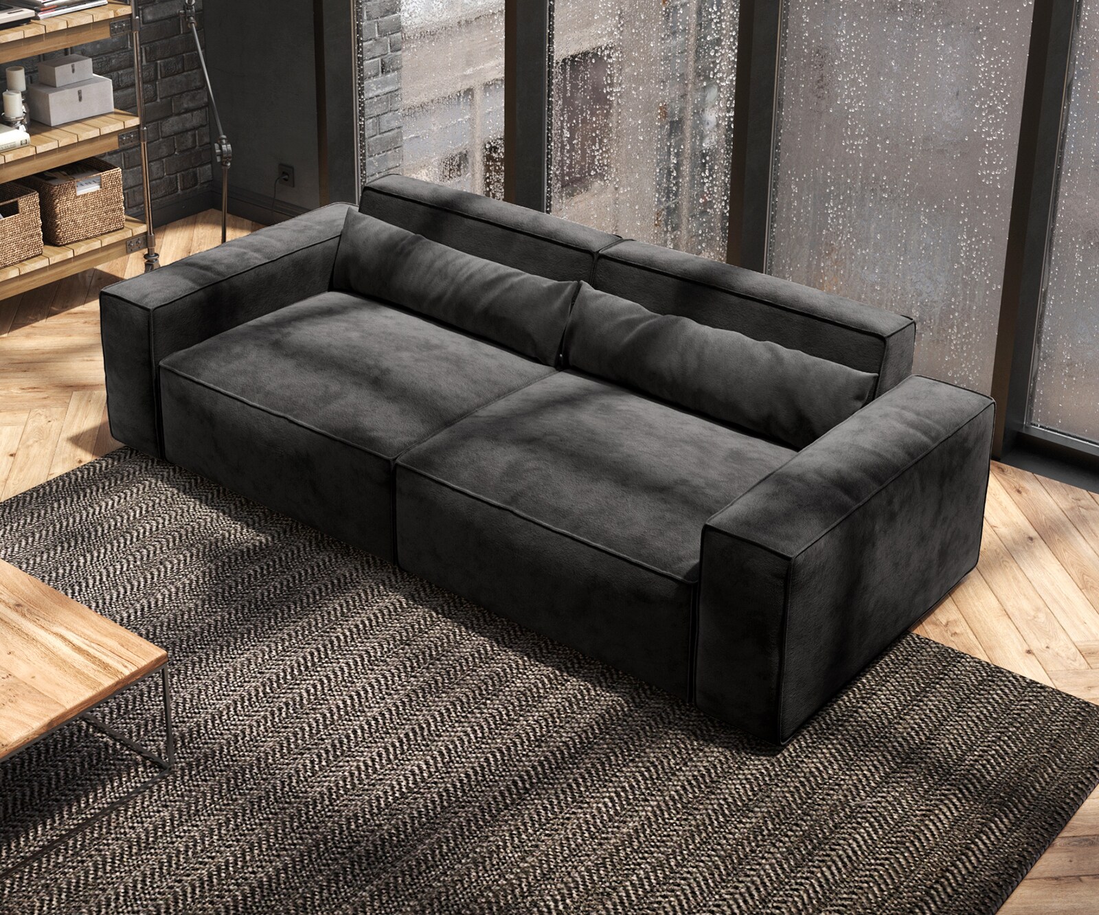 3-местен диван Sirpio, 230x95 cm, L дълбока седалка, Дамаска Микрофибър, Черен 3