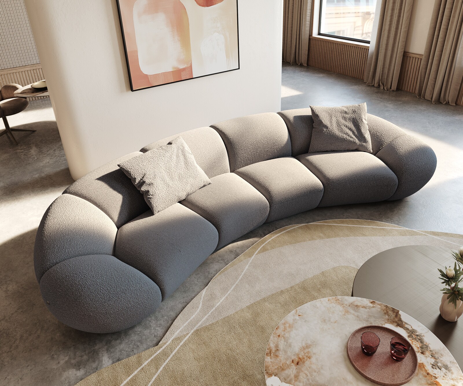 Голям диван Lunna 360x175 cm Bouclé сребристо-сив 2 възглавници 1
