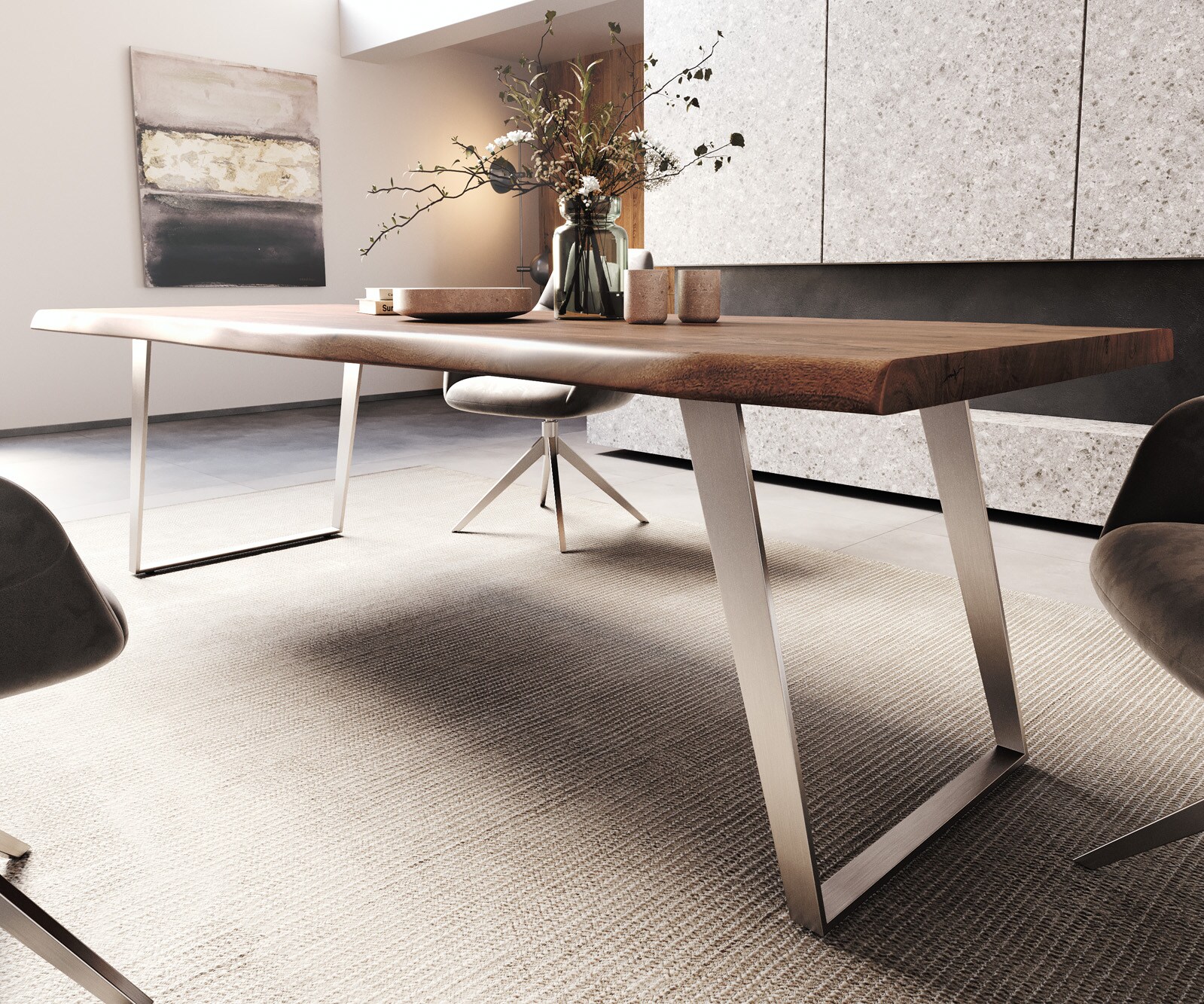 Маса 260x100cm XL Акация Кафяв Неръждаема стомана Сребрист под ъгъл Edge 4