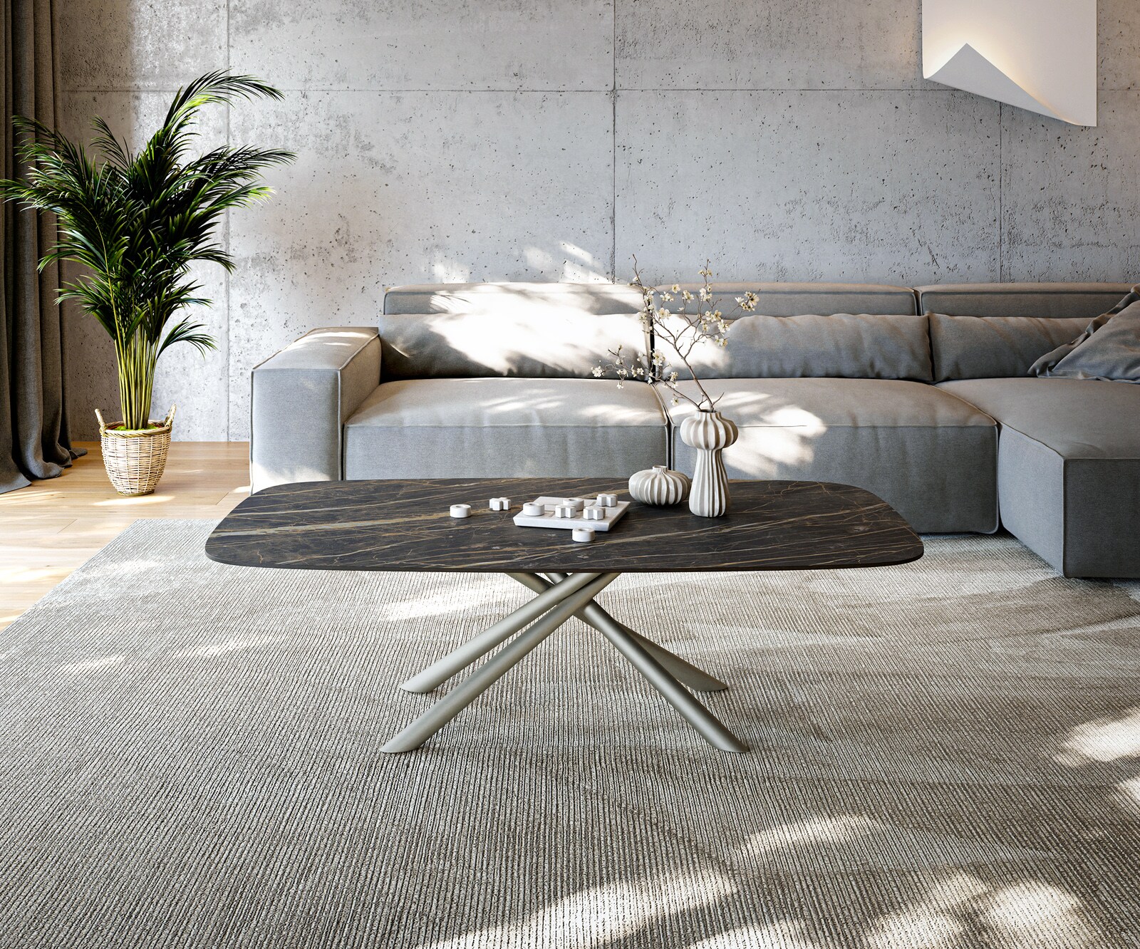 Масичка за кафе Edge Boot 140x80 cm Керамика Laminam® Noir Desir Brown Sarity Покритие с метален ефект Titanium