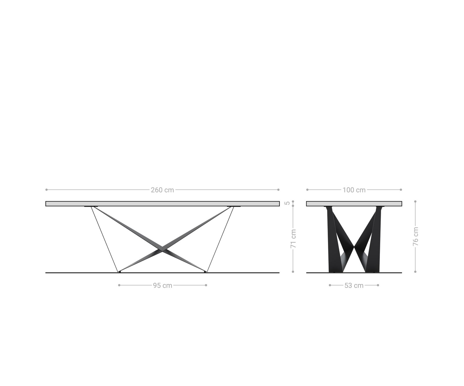 Маса 260x100 XL Акация Кафяв Spider плоска стомана Черен Edge 7