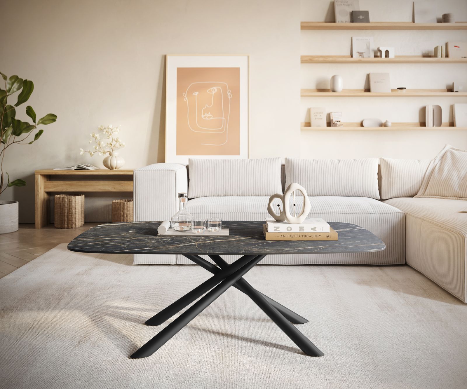 Масичка за кафе Edge Boot 120x70 cm Ceramic Laminam® Noir Desir Brown Sarity Metal Black 2