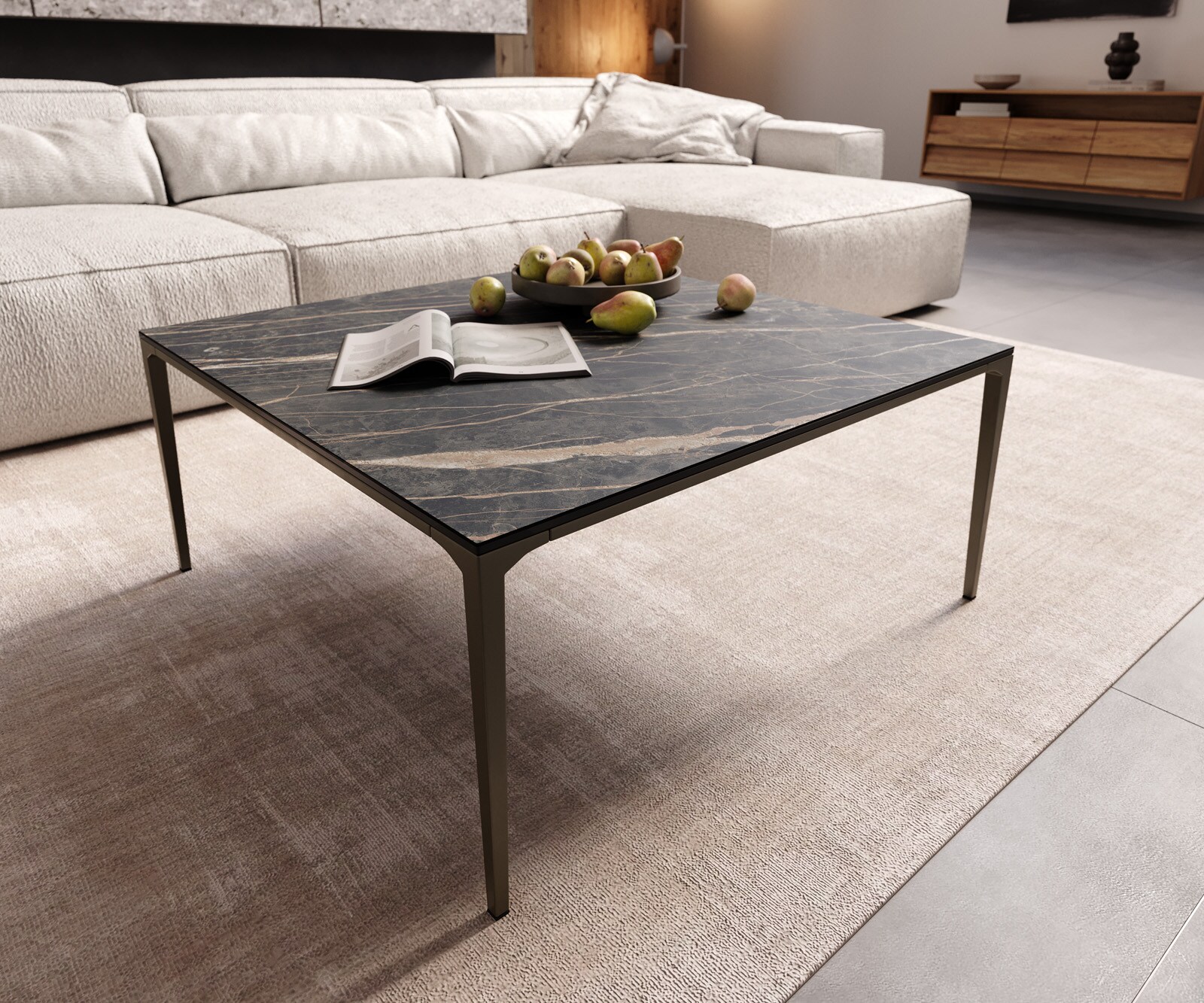 Холна маса 85x85 cm Керамика Laminam®Noir Desir Кафяв Основа Метал Ефектен финиш Titan Levente
