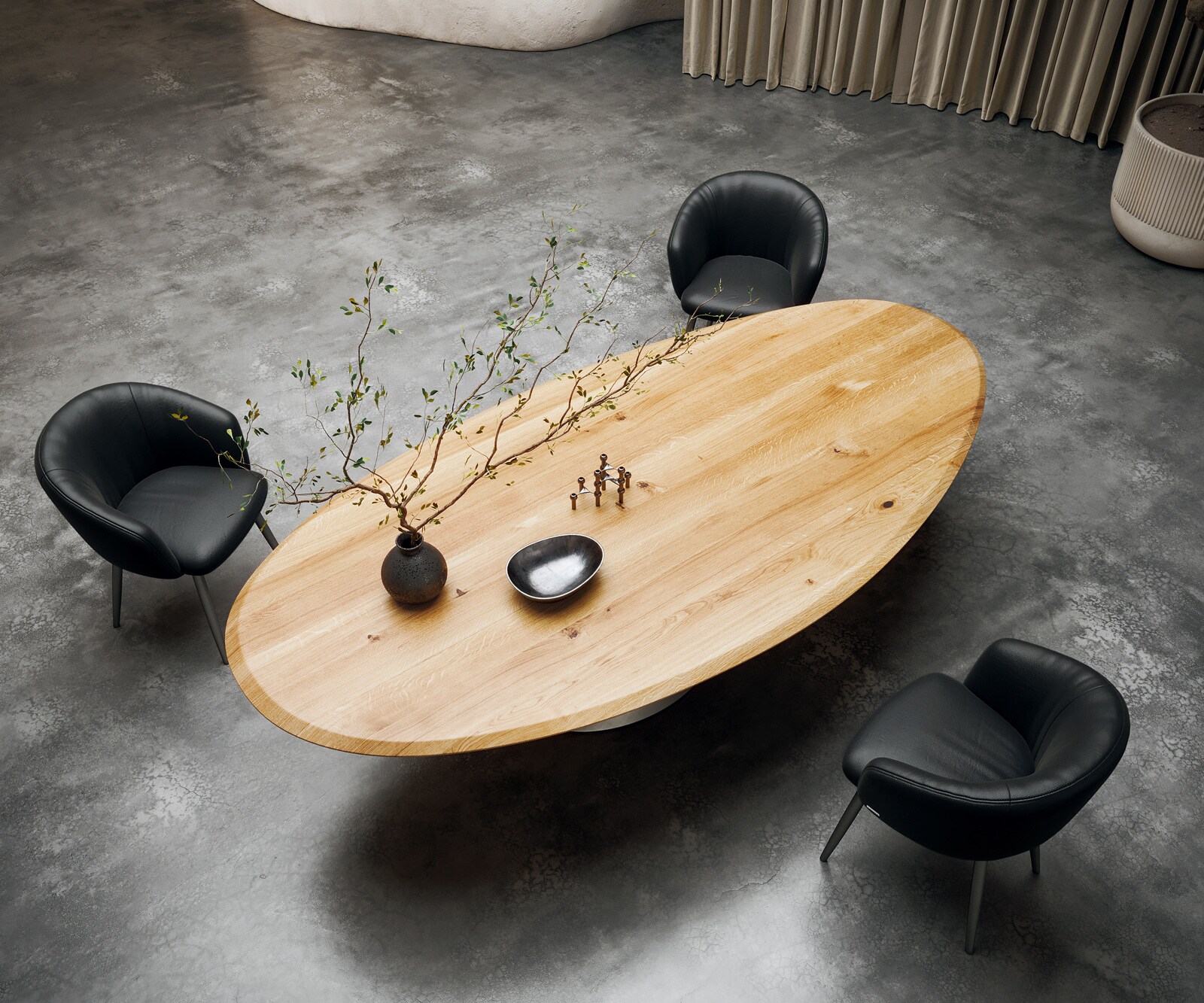 Трапезна маса Edge Oval 280x130x2,5, естествен дъб, Cono Metallic Silver, Flow-Edge 1