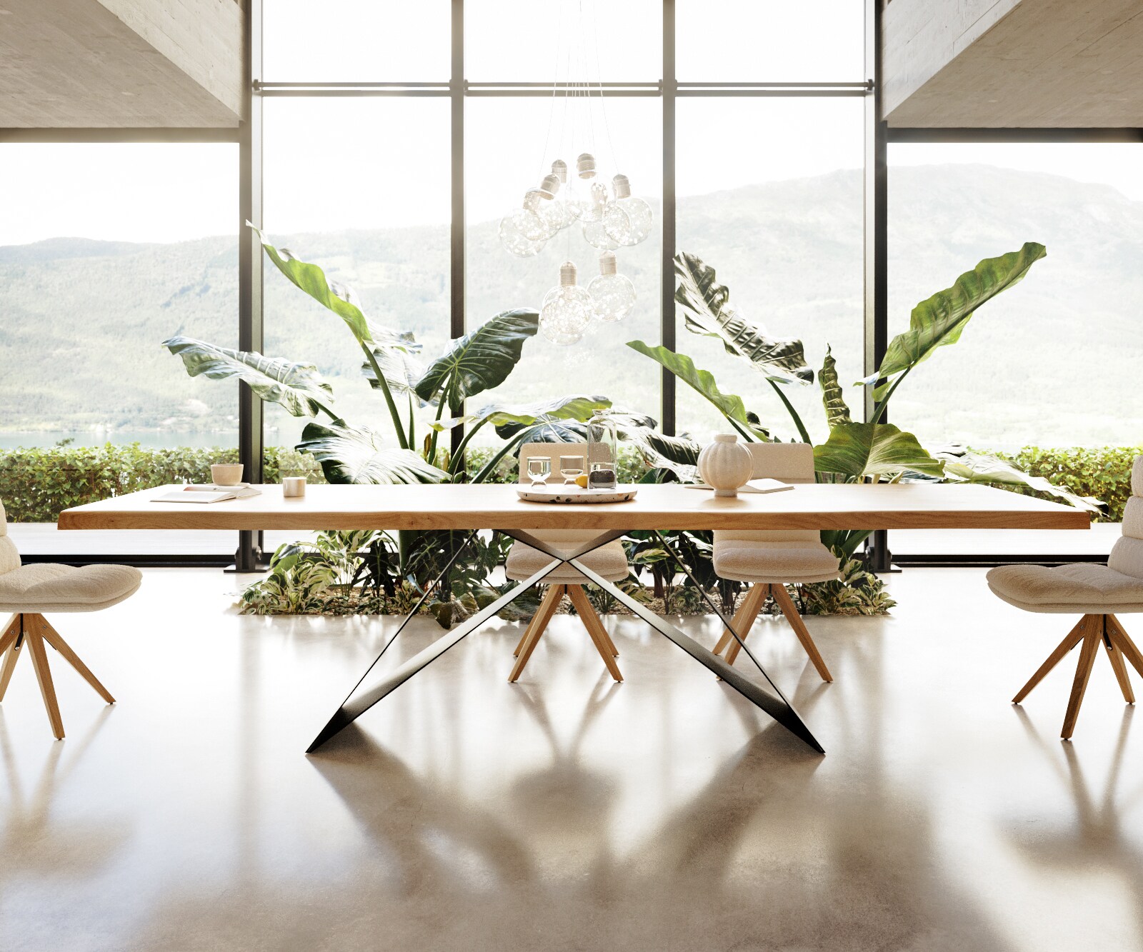 Маса 300x100 Дъб Натурал V-Рамка плоска стомана Черен Edge 4