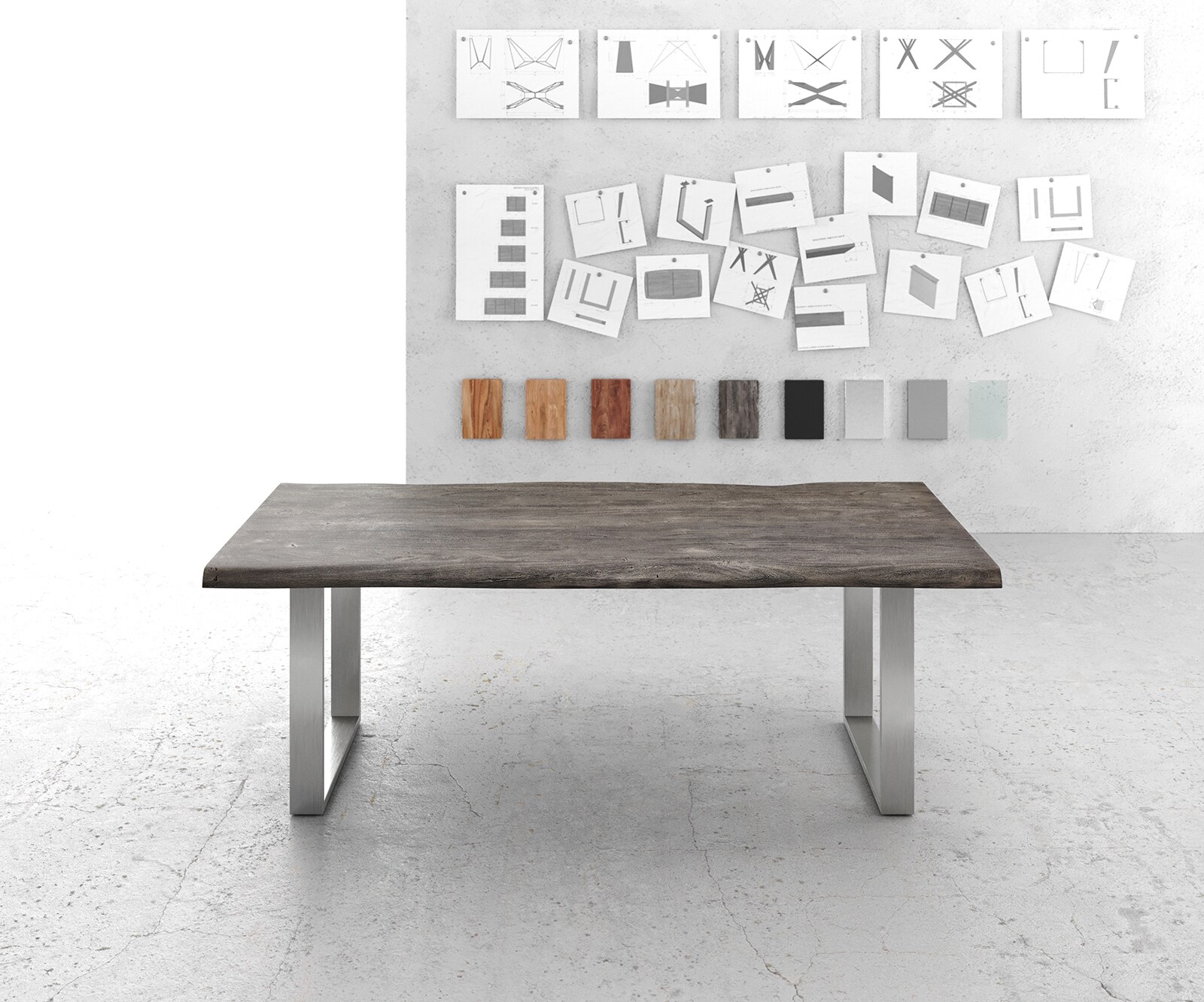 Маса 220x100cm XL Акация Платинен цвят Неръждаема стомана Тесен профил Edge 2