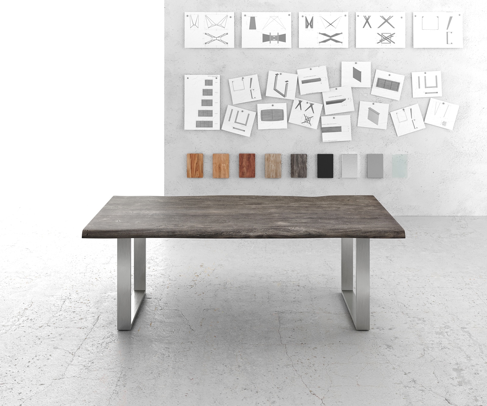 Маса 220x100cm XL Акация Платинен цвят Неръждаема стомана Тесен профил Edge 2