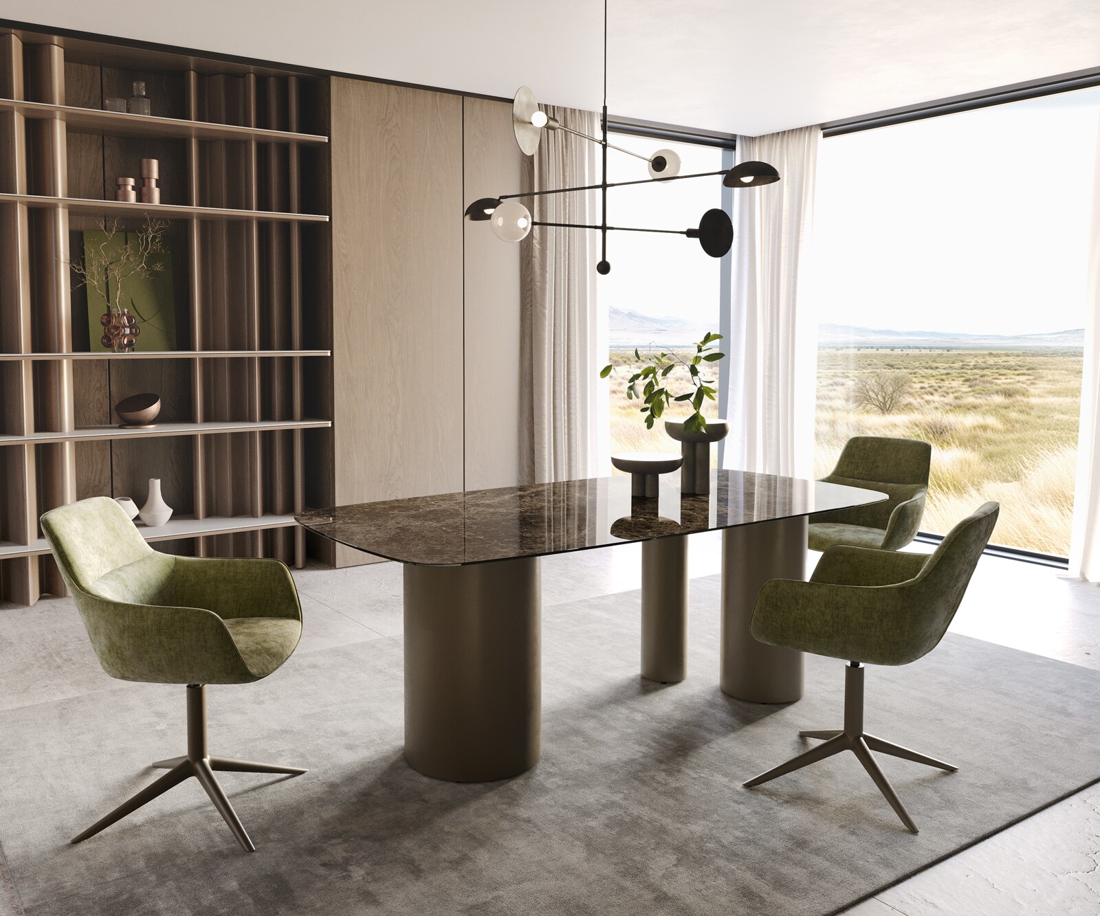 Трапезна маса Edge Boot 200x100 Ceramic Laminam® Emperador Extra Lucidato Dark brown Troa Metal effect finish Titanium 5
