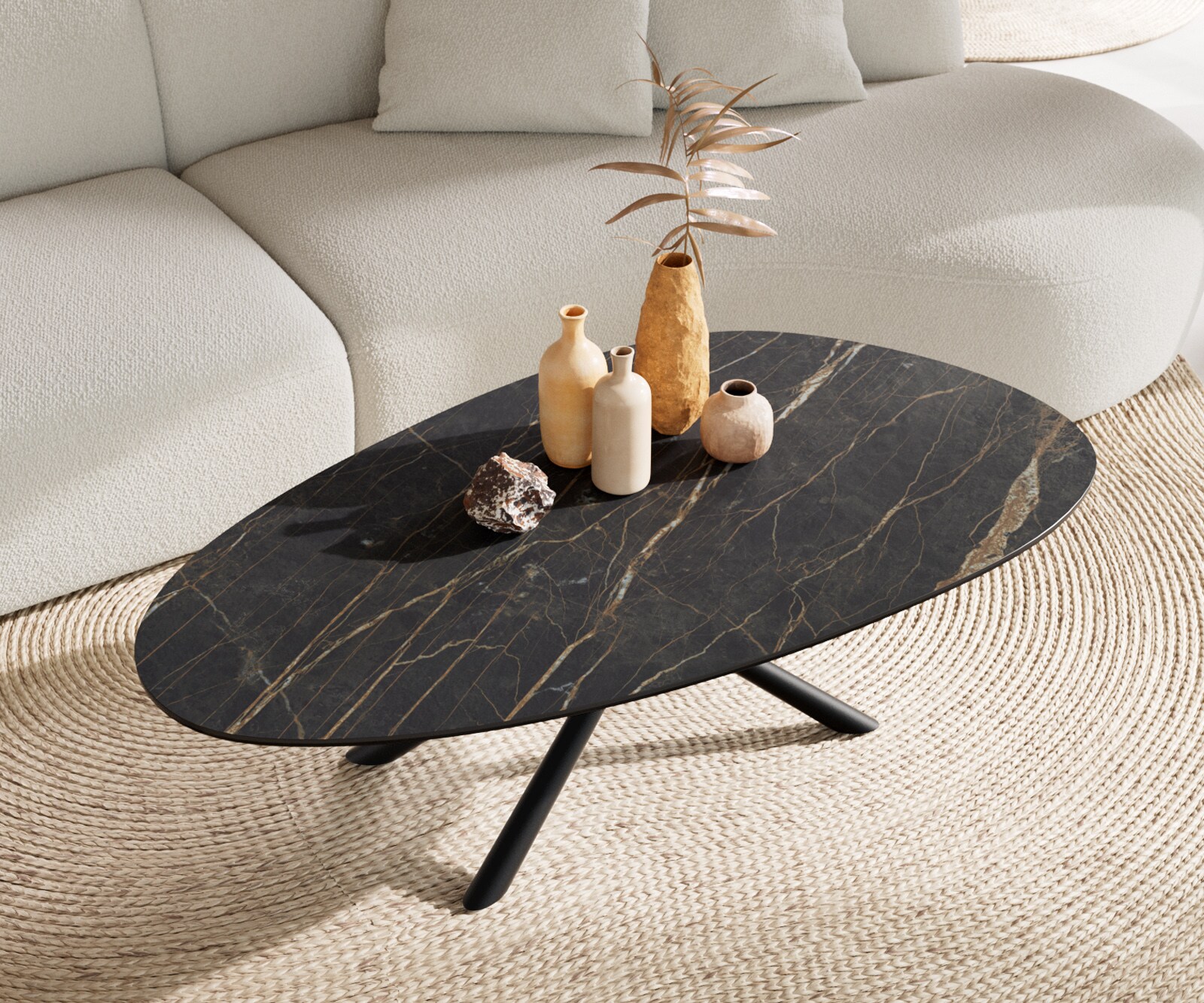 Масичка за кафе Edge Oval 140x75 cm Ceramic Laminam® Noir Desir Brown Sarity Metal Black 4