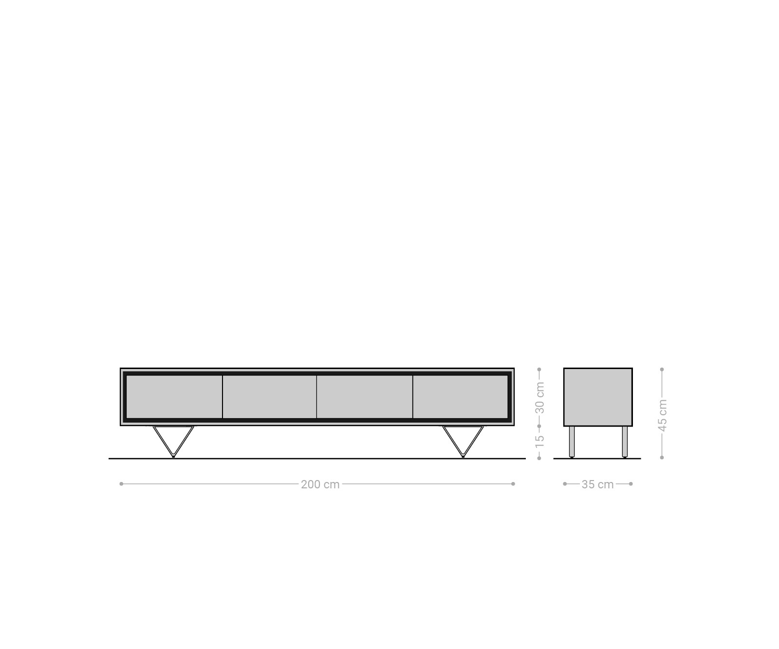 Нисък шкаф 200 cm Акация Кафяв каменен фурнир 4 Врати V-Крак Черен Stonegrace 6