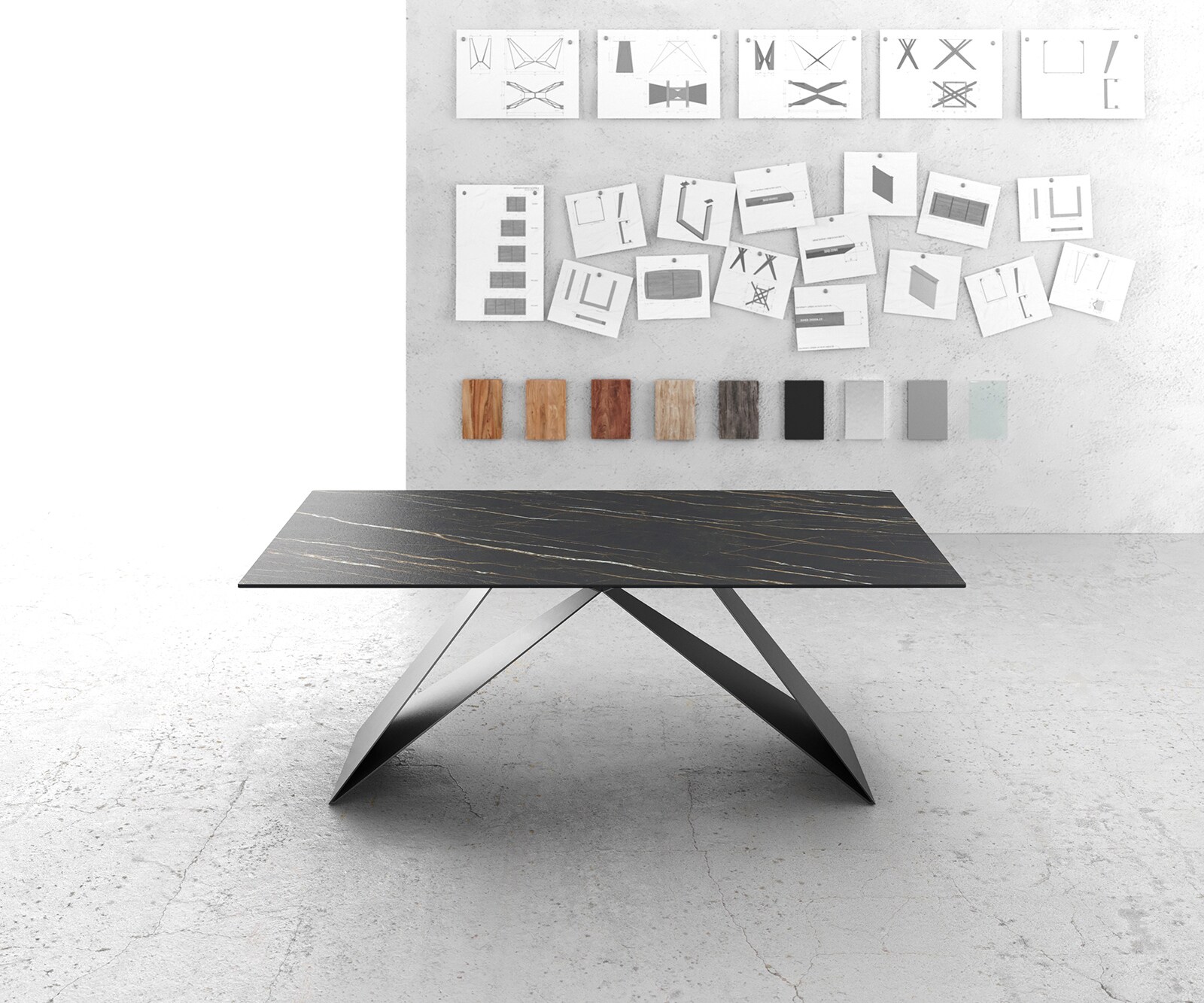 Маса 200x100cm Keramik Laminam®Noir Desir Кафяв V-среден крак Черен Edge 2