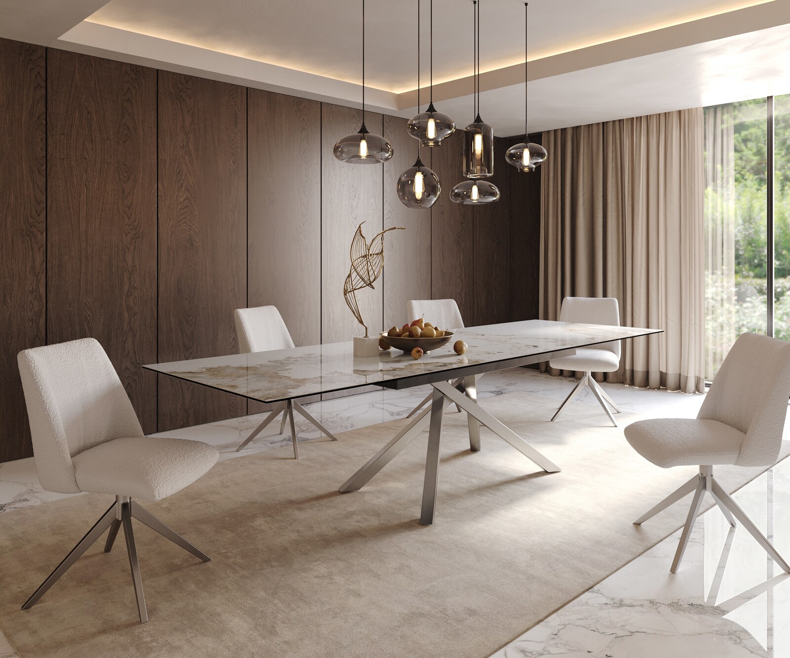 Маса 200-300x100 Keramik Minas Melange Бял-Бежов КръстРамка Правоъгълник Неръждаема стомана разтегателна Edge 8