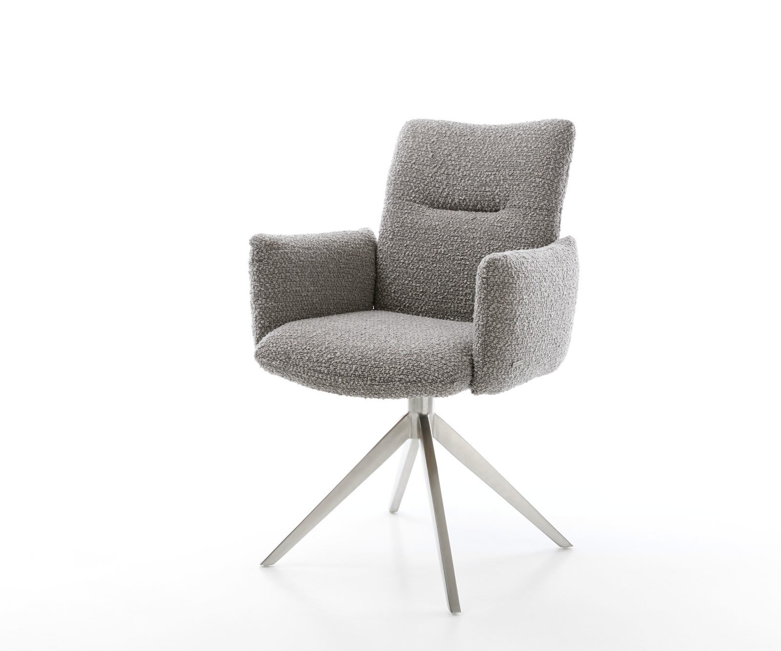 Врътящ се стол с подлакътници Букле СребристСив Конус крак плосък Неръждаема стомана 360° въртящ се Покет пружина Jova-Flex 1