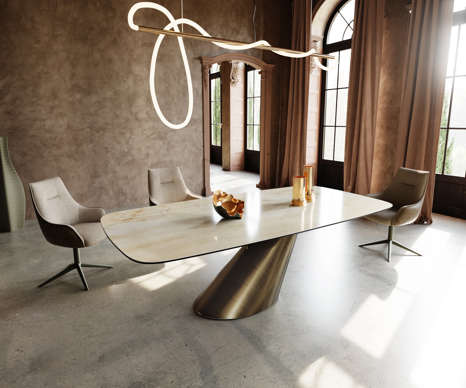 Edge Boot трапезна маса 240x120 керамика Iris FMG Onice Oro Cono Metallic Gold