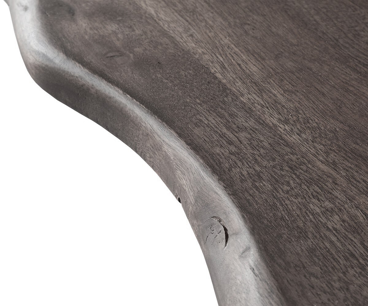 Трапезна маса Edge 200x100 XL от акация, цвят „Платина“, V-образна рамка от плоска стомана, черна, с естествени ръбове 4