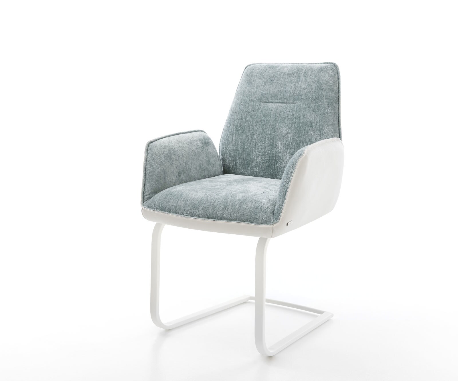 Zoa-Flex конзолен стол микс от материали естествена кожа бяло-пастелно синьо конзолен стол плосък бял джоб пружинна сърцевина