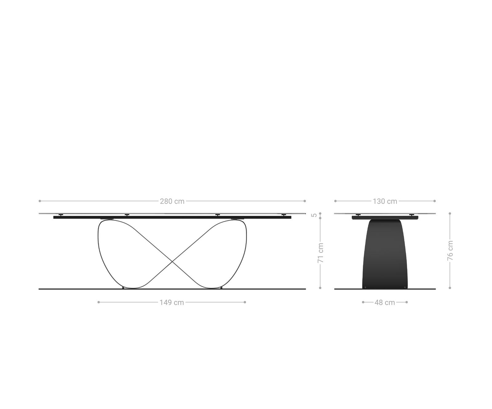 Трапезна маса Edge Oval 280x130 см, керамика Iris FMG Agatablack Infinity, метално покритие с ефект „Титан“ 8