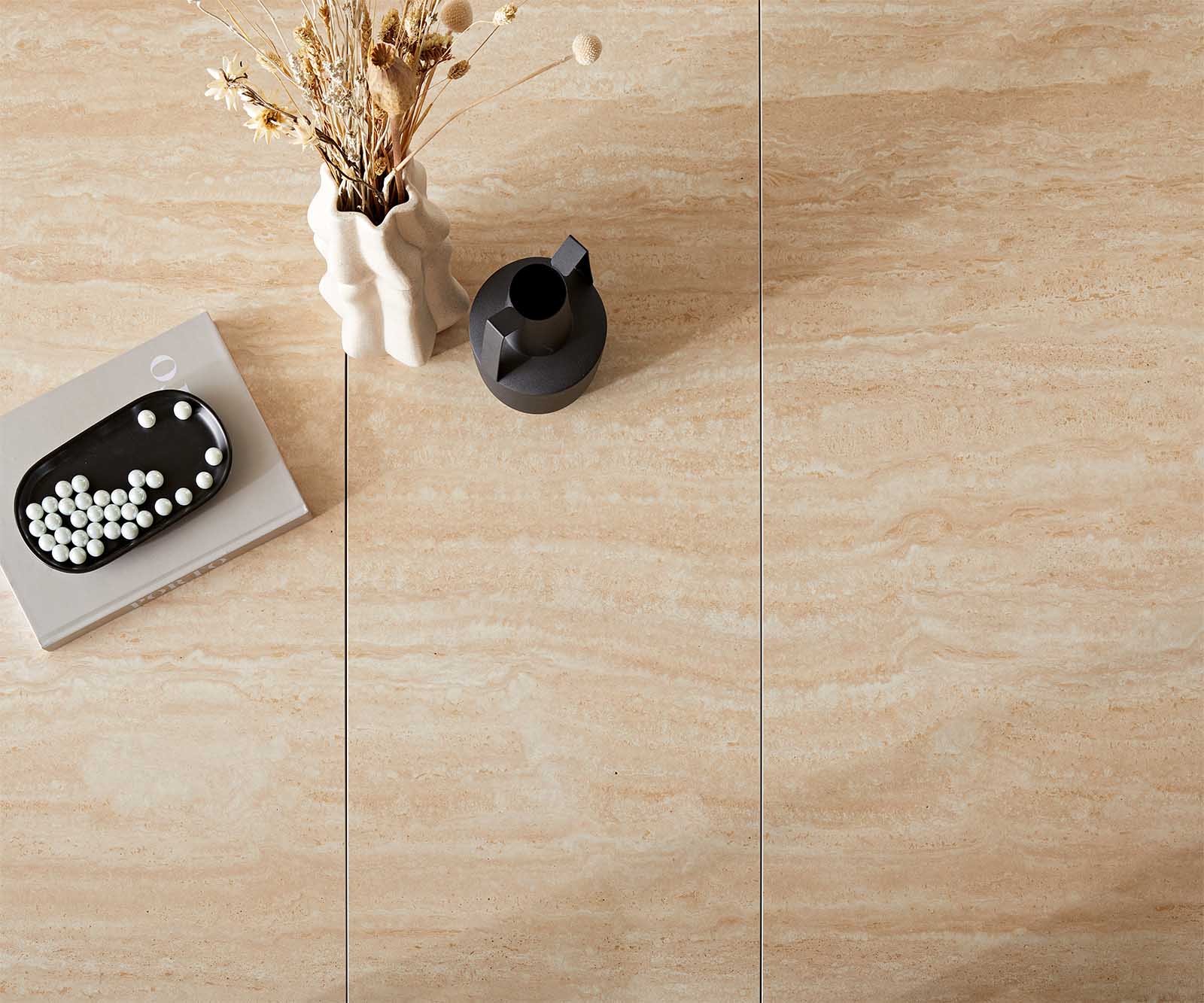 Маса 180-220x100 Keramik Travertin Натурал V-Рамка плоска стомана Черен разтегателна Edge 1