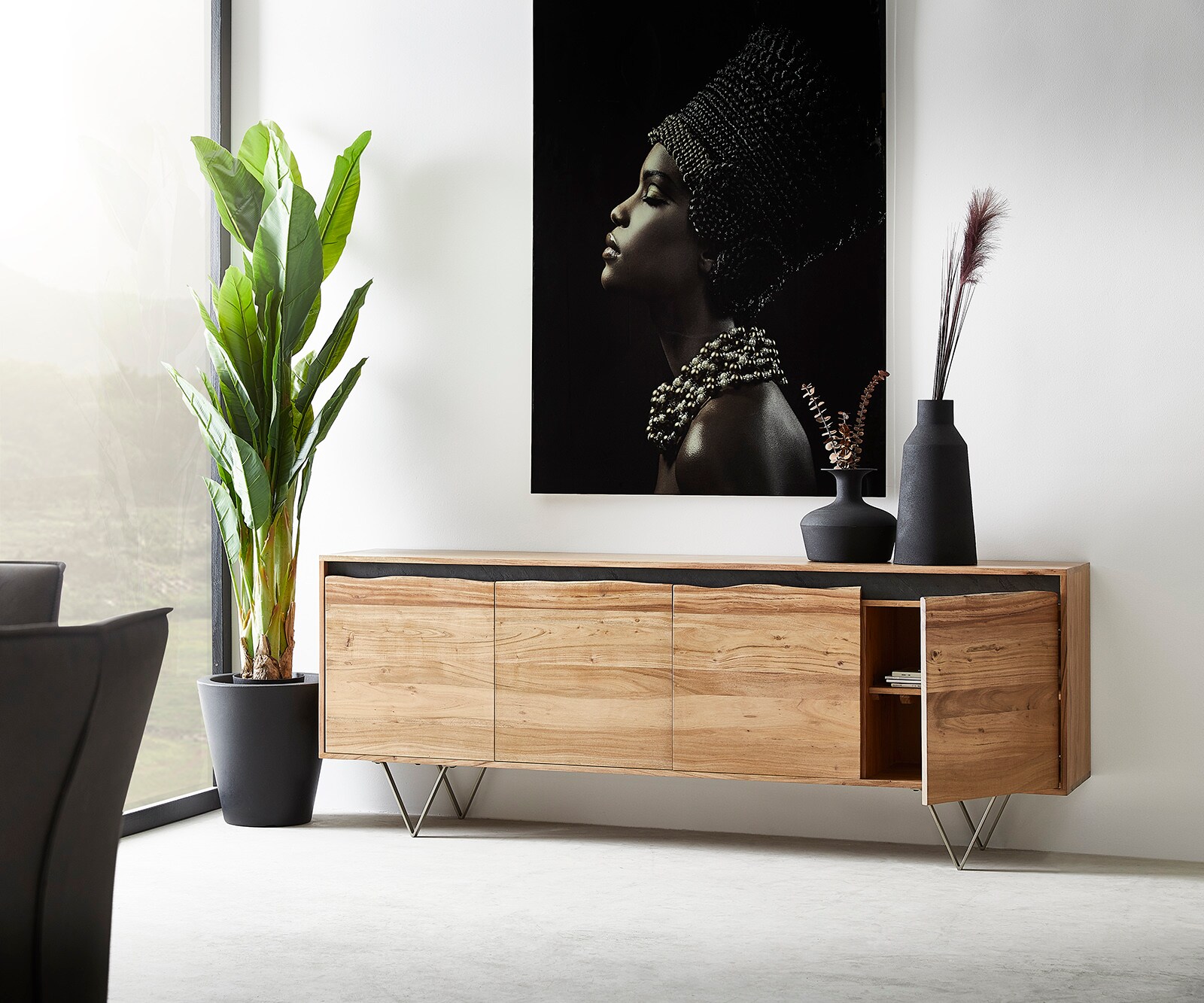 Бюфет 200x45 cm Акация Натурал 4 Врати естествен ръб Stonegrace 3 Бюфет 200x45 cm Акация Натурал 4 Врати естествен ръб Stonegrace 3