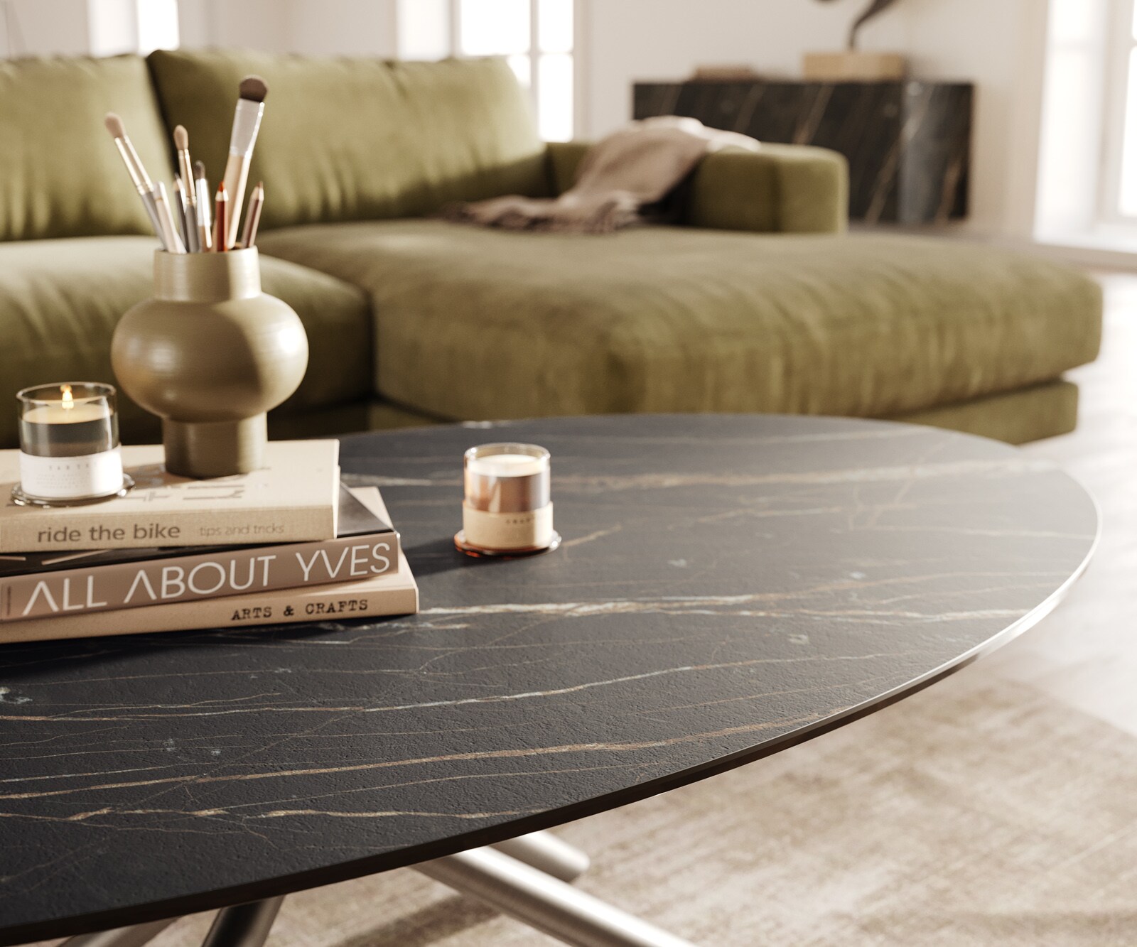 Масичка за кафе Edge Oval 140x80 cm керамика Laminam® Noir Desir Brown Sarity матирана неръждаема стомана 6
