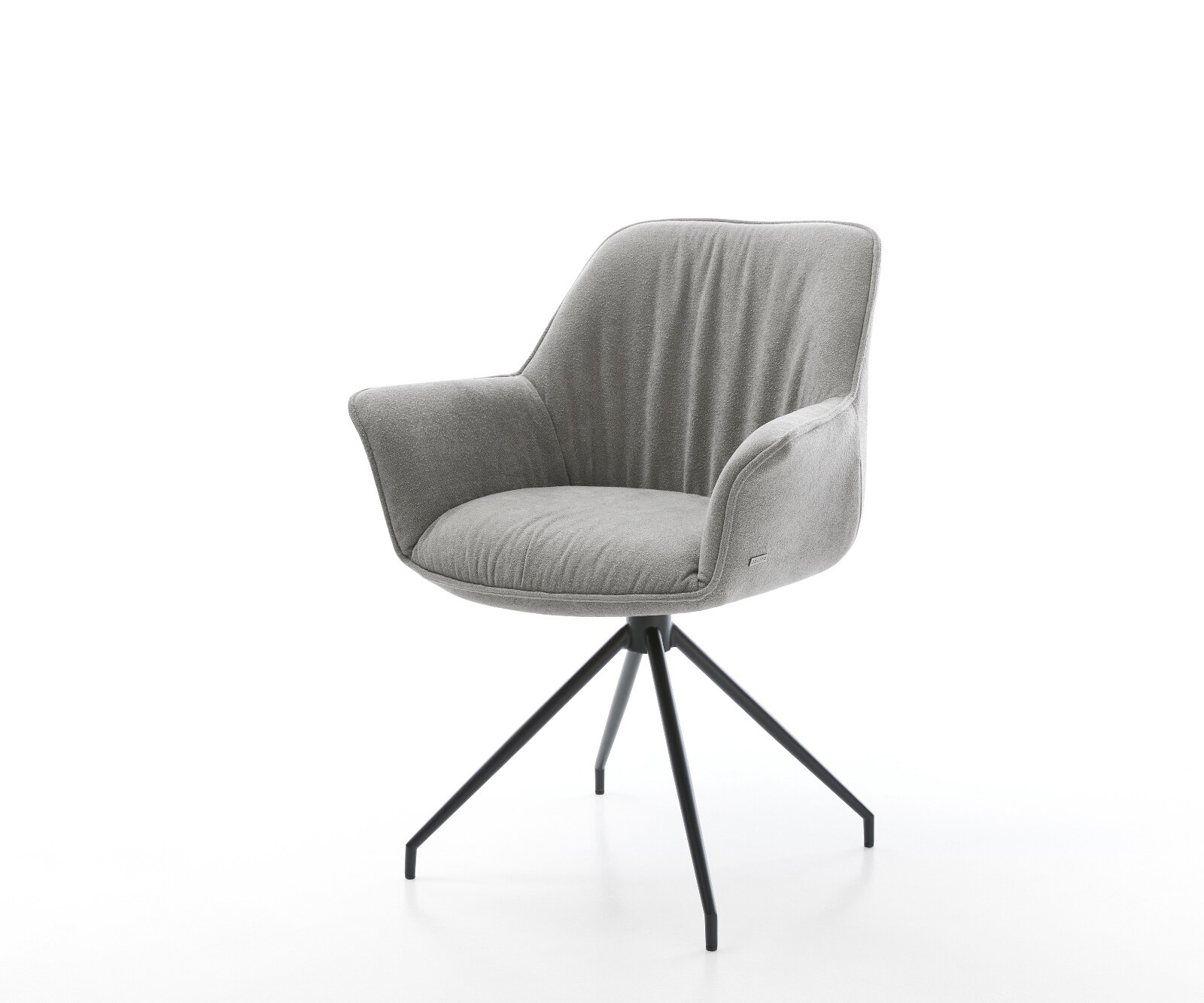 Трапезен стол Keila-Flex с подлакътници от текстуриран плат в меко сиво Кръстосана рамка в конично черно 1