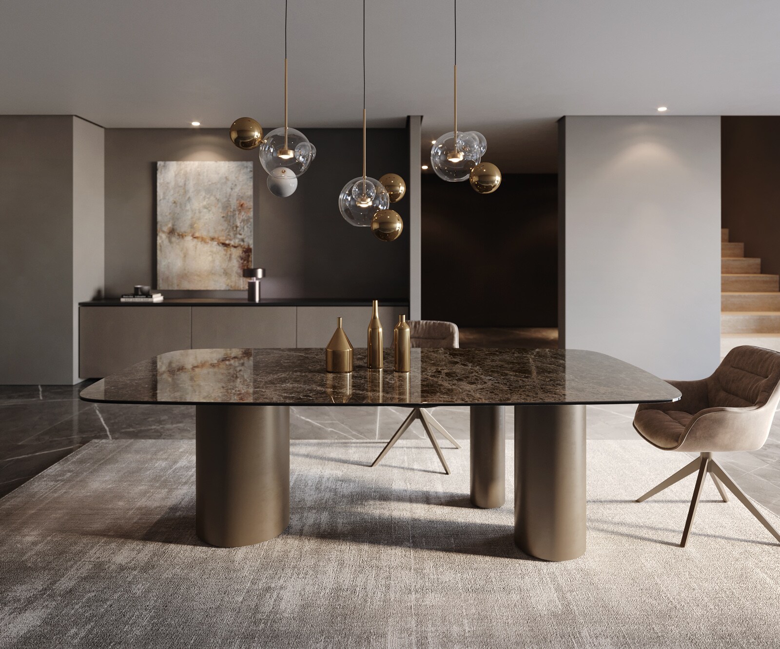 Трапезна маса Edge Boot 240x120, керамика Laminam „®“, Emperador Extra Lucidato, тъмнокафяво, Troa, метално покритие с ефект „Титан“ 2