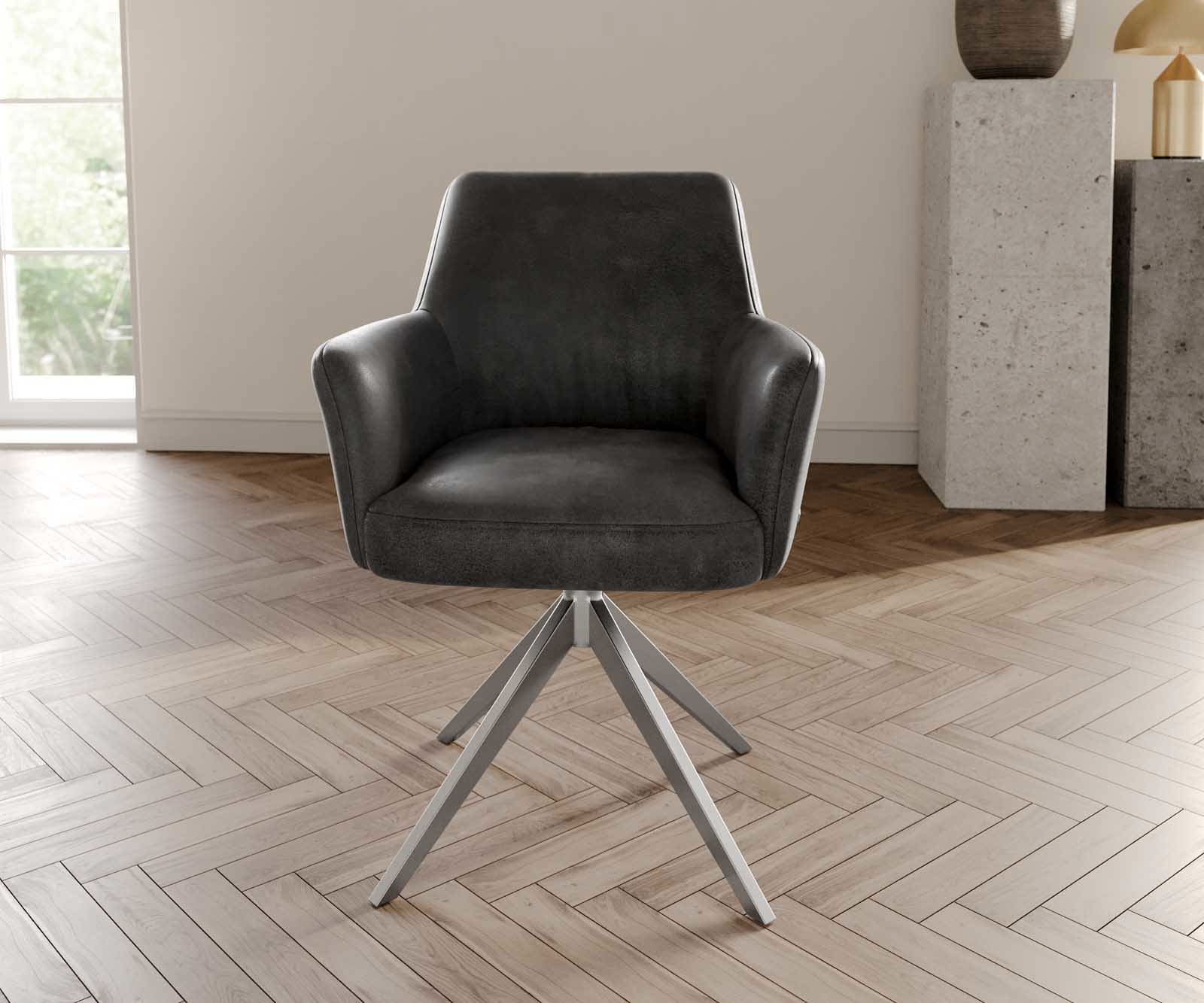 Врътящ се стол с подлакътници Антрацит Винтидж Конус крак плосък Неръждаема стомана 360° въртящ се Покет пружина Xana-Flex 2 Врътящ се стол с подлакътници Антрацит Винтидж Конус крак плосък Неръждаема стомана 360° въртящ се Покет пружина Xana-Flex 2