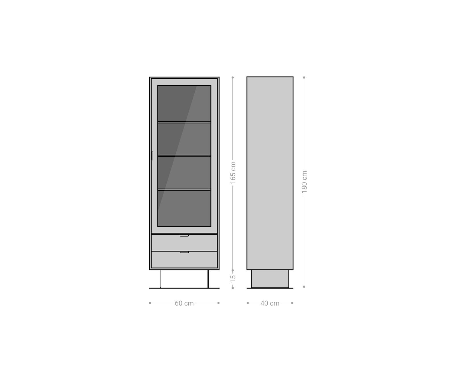 Витрина Teele 60x180 cm естествена акациева шисти 1 врата 2 чекмеджета основа плаваща неръждаема стомана 6