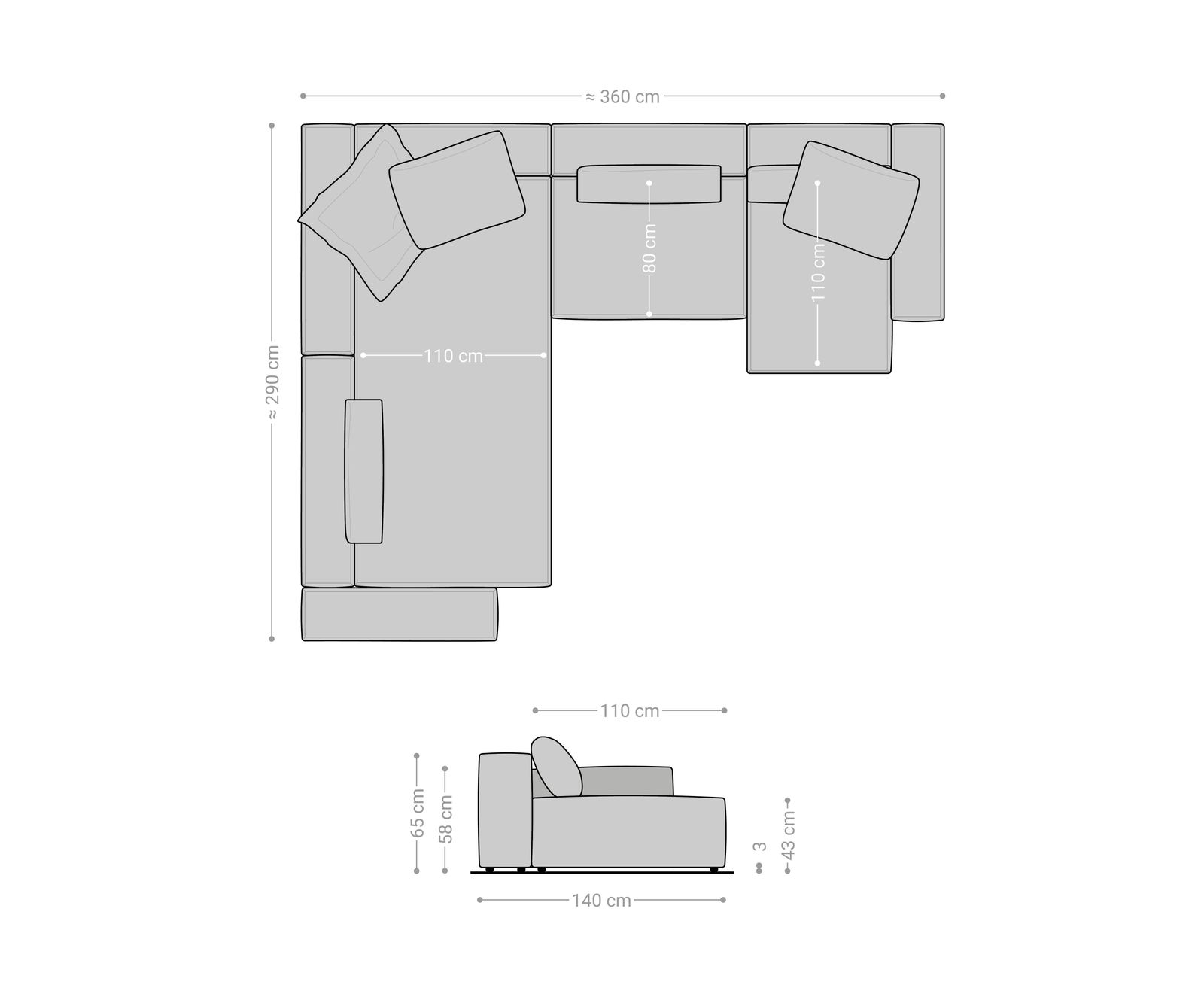 Дневен кът Freestyle 360x290 cm тъкан меко бежово с тръбен шев 6