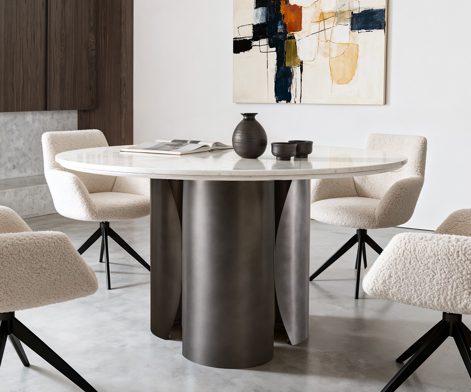 Трапезна маса Adenza Round 140x140 cm Marble White Metal Silver Fusion Finish 2