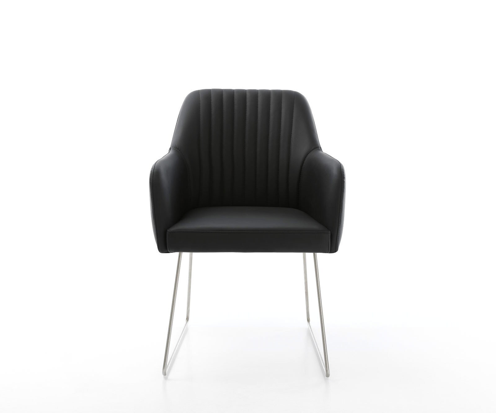 Стол Естествена кожа, черна Извити крака Неръждаема стомана Greg-Flex 1 Стол Естествена кожа, черна Извити крака Неръждаема стомана Greg-Flex 1