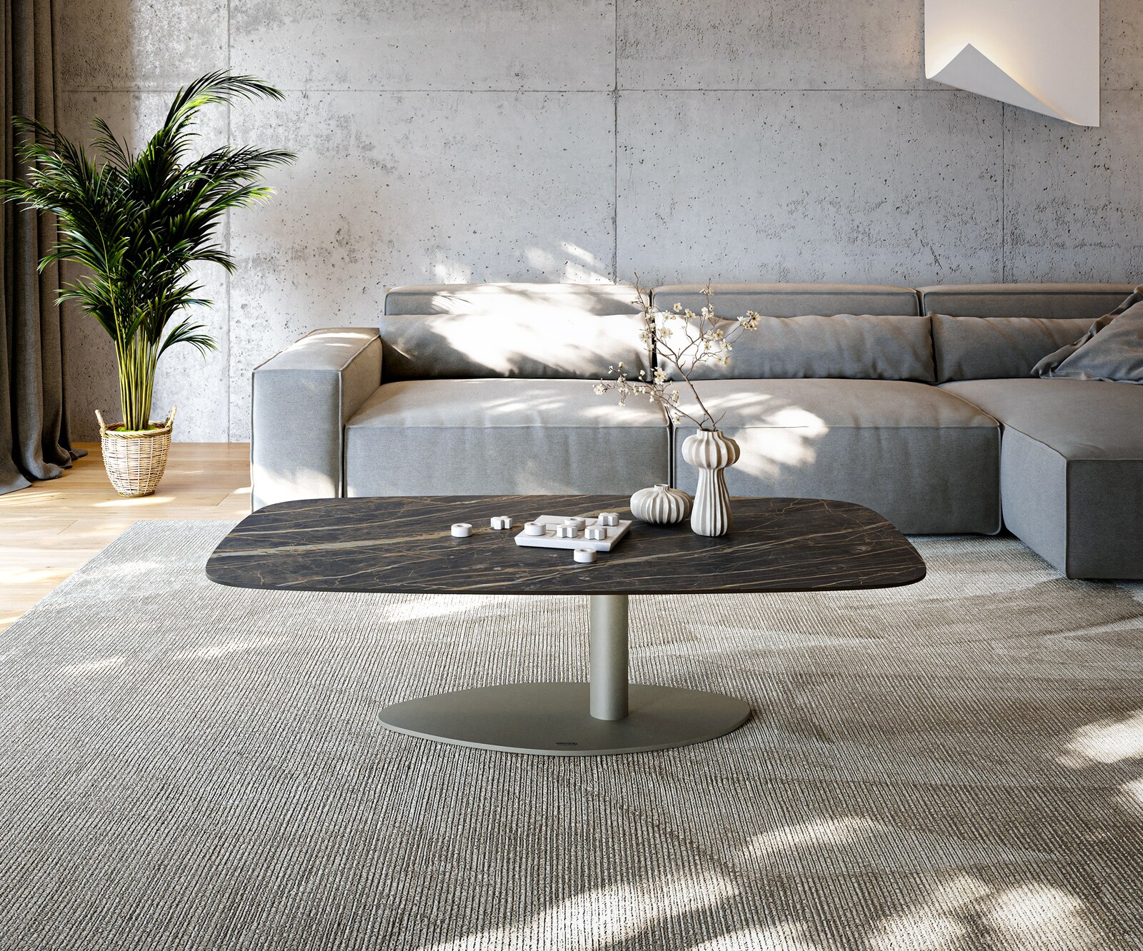 Масичка за кафе Edge Boot 140x80 cm Керамика Laminam® Noir Desir Brown Vibany Покритие с метален ефект Titanium 1