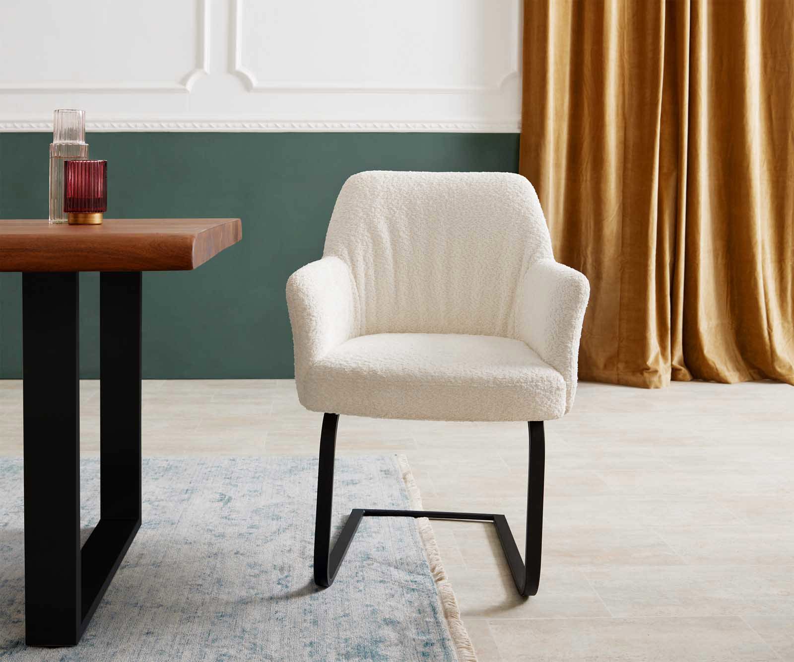 Люлеещ стол с подлакътници Букле Бял Конзолен крак плосък Черен Покет пружина Xana-Flex 1 Люлеещ стол с подлакътници Букле Бял Конзолен крак плосък Черен Покет пружина Xana-Flex 1