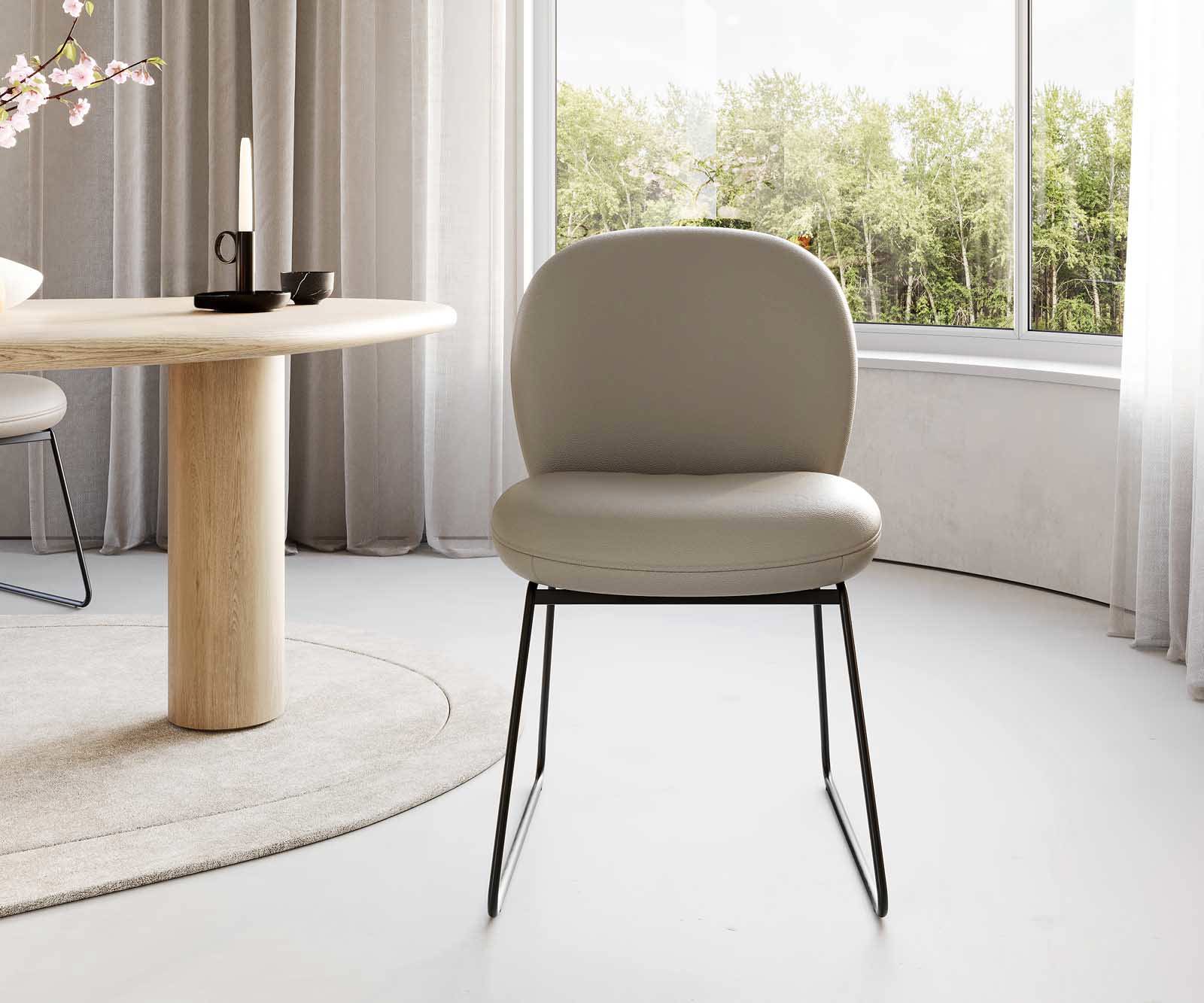 Трапезен стол Естествена кожа Сиво-Кафяв Извити крака Черен Покет пружина Nube-Flex 2