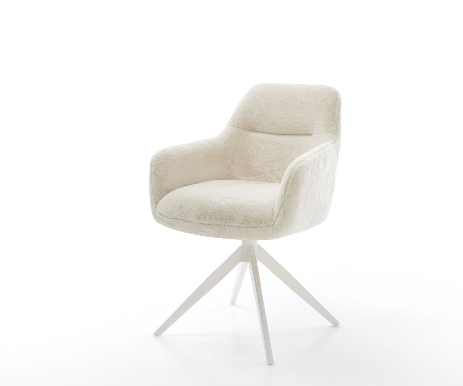 Въртящ се стол Pejo-Flex плюш кремаво-бяло Кръстосана рамка широка бяла 360° въртене Люлееща се функция Ядро от джобни пружини